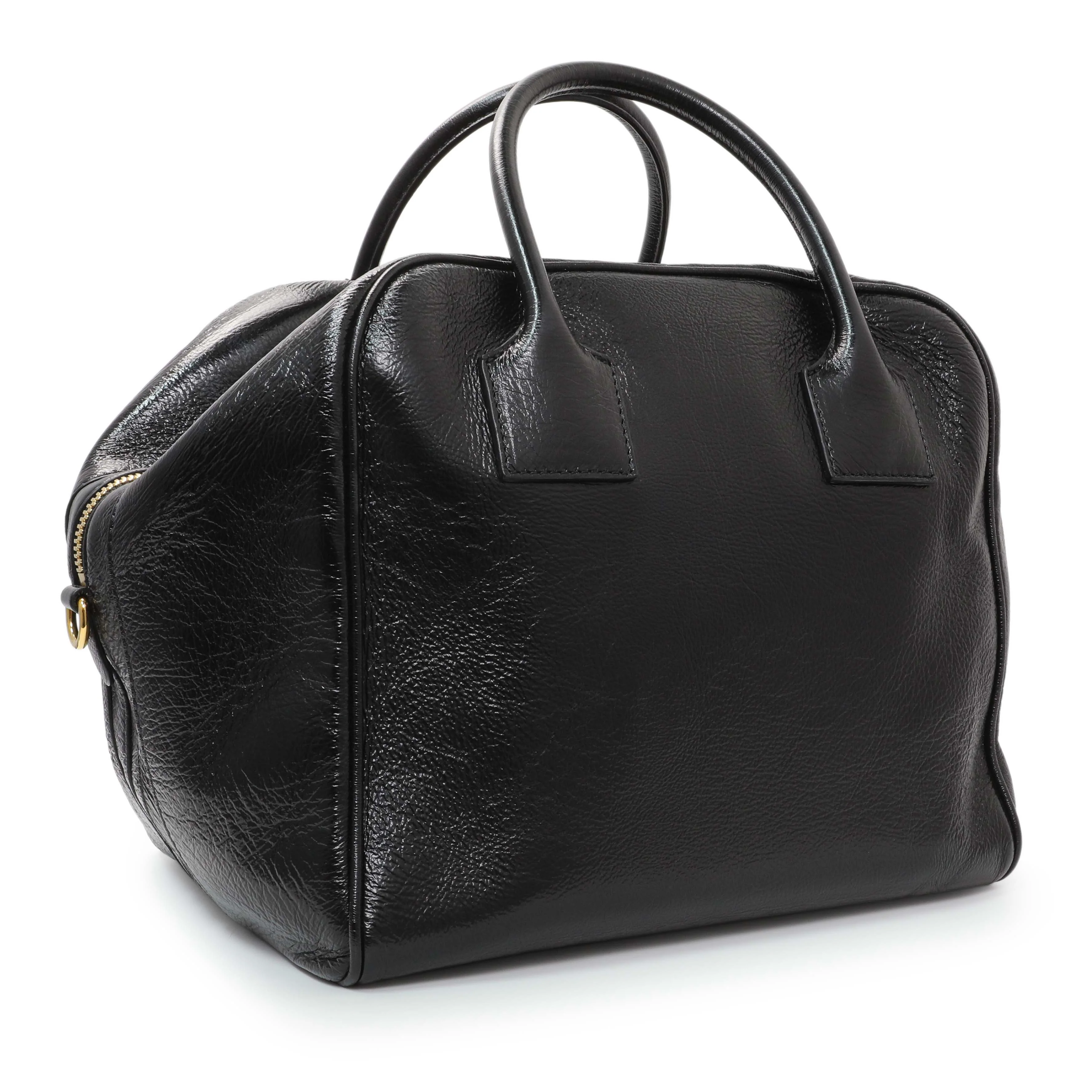 Burberry Black Patent Cube Bowling Bag - Image 2