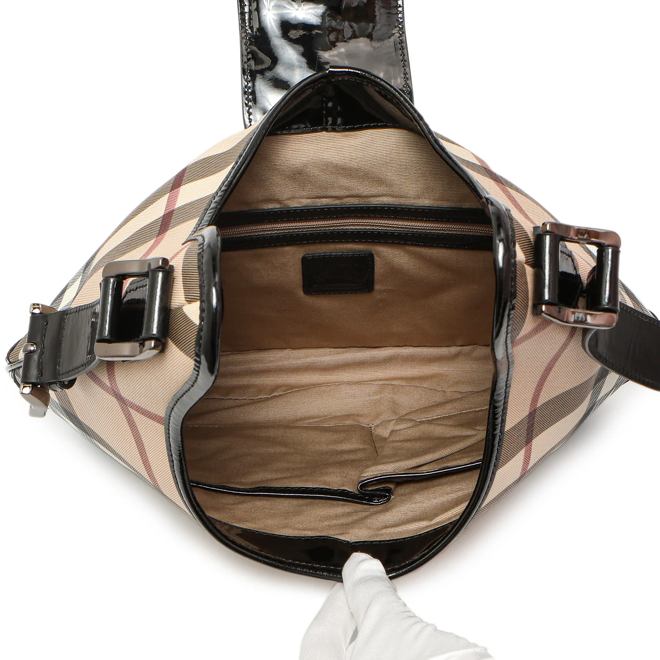 Burberry Black Patent Nova Check Brook Hobo - Image 8