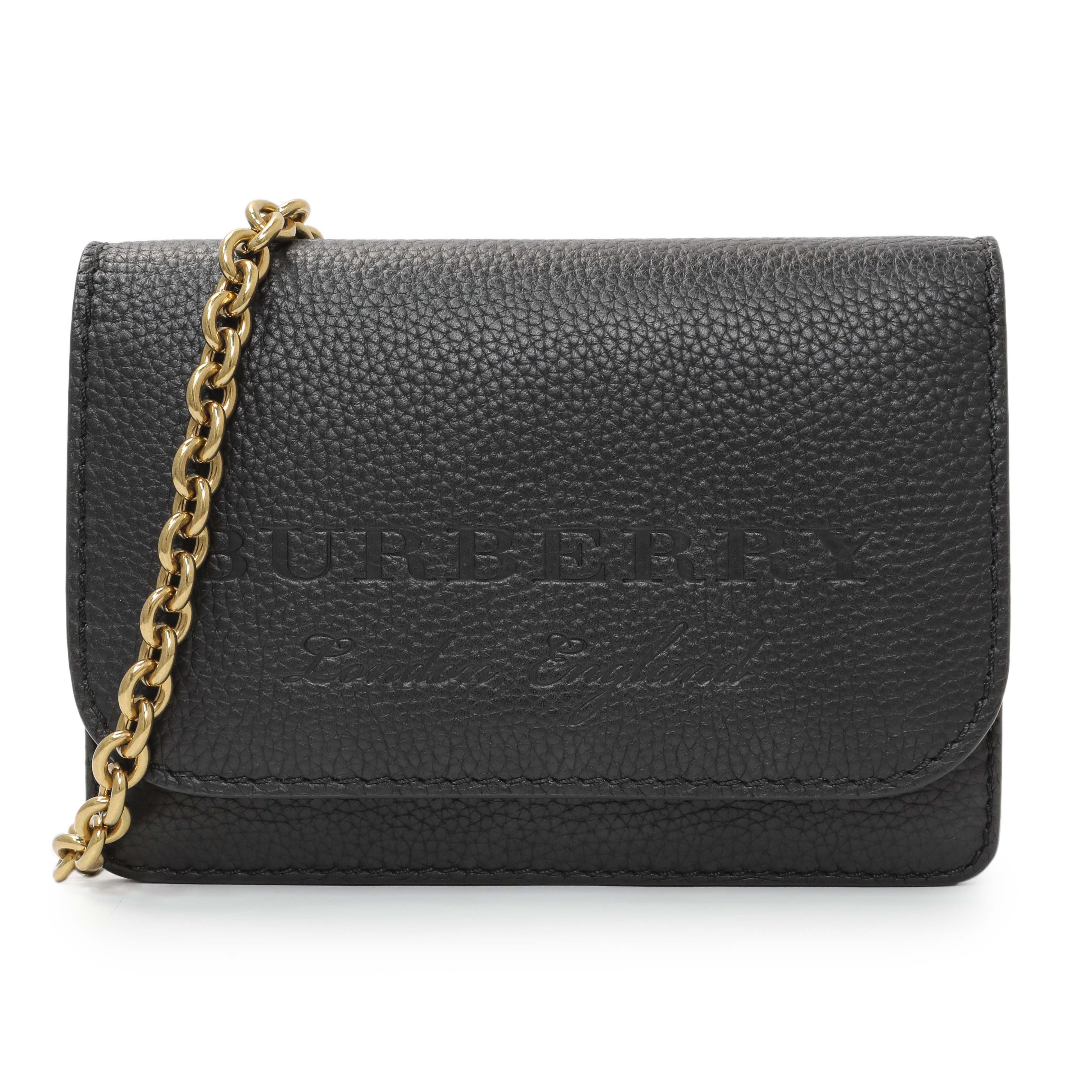 Burberry Black Pebbled Leather Hampshire Wallet On Chain