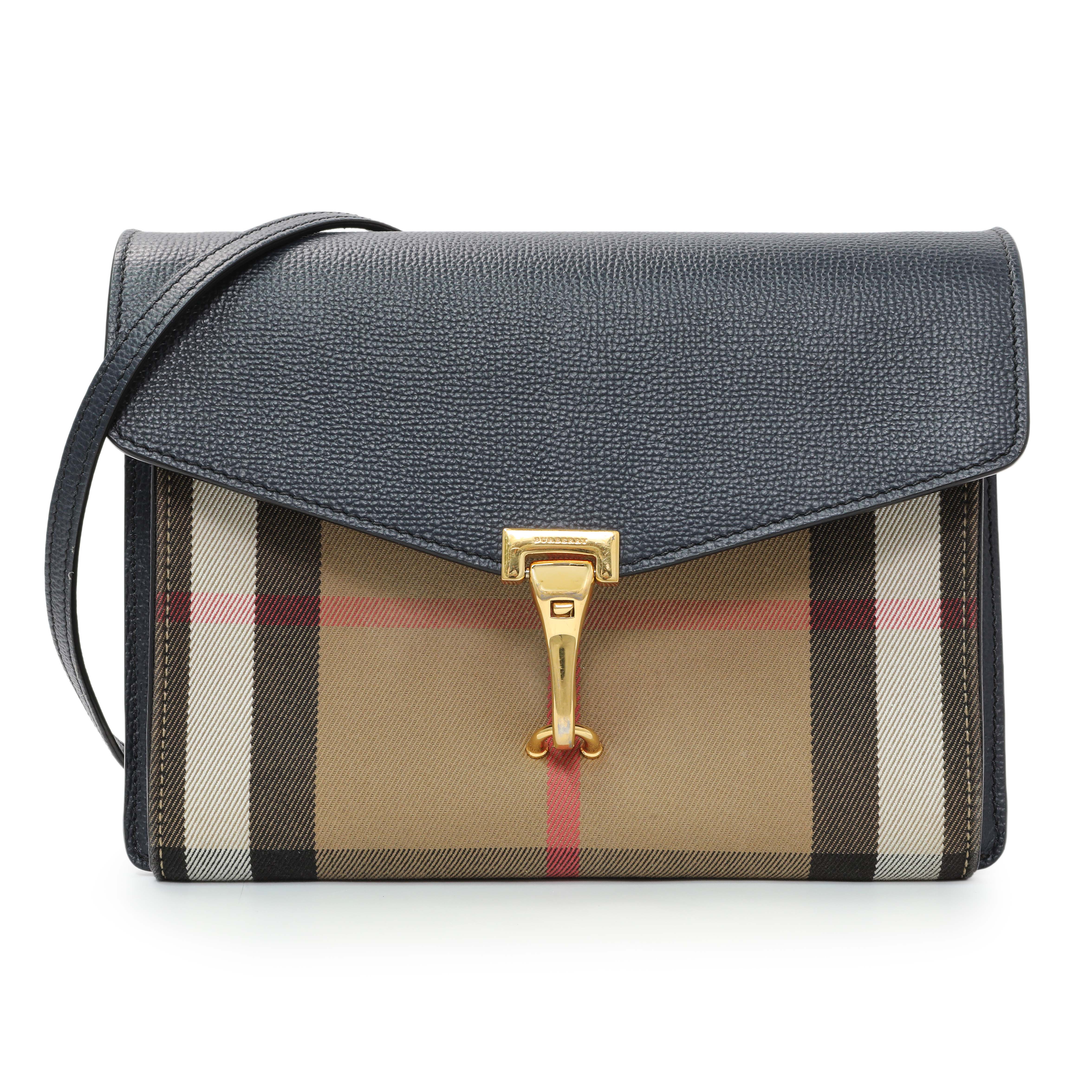 Burberry Blue Derby Calfskin House Check Small Macken Crossbody Bag