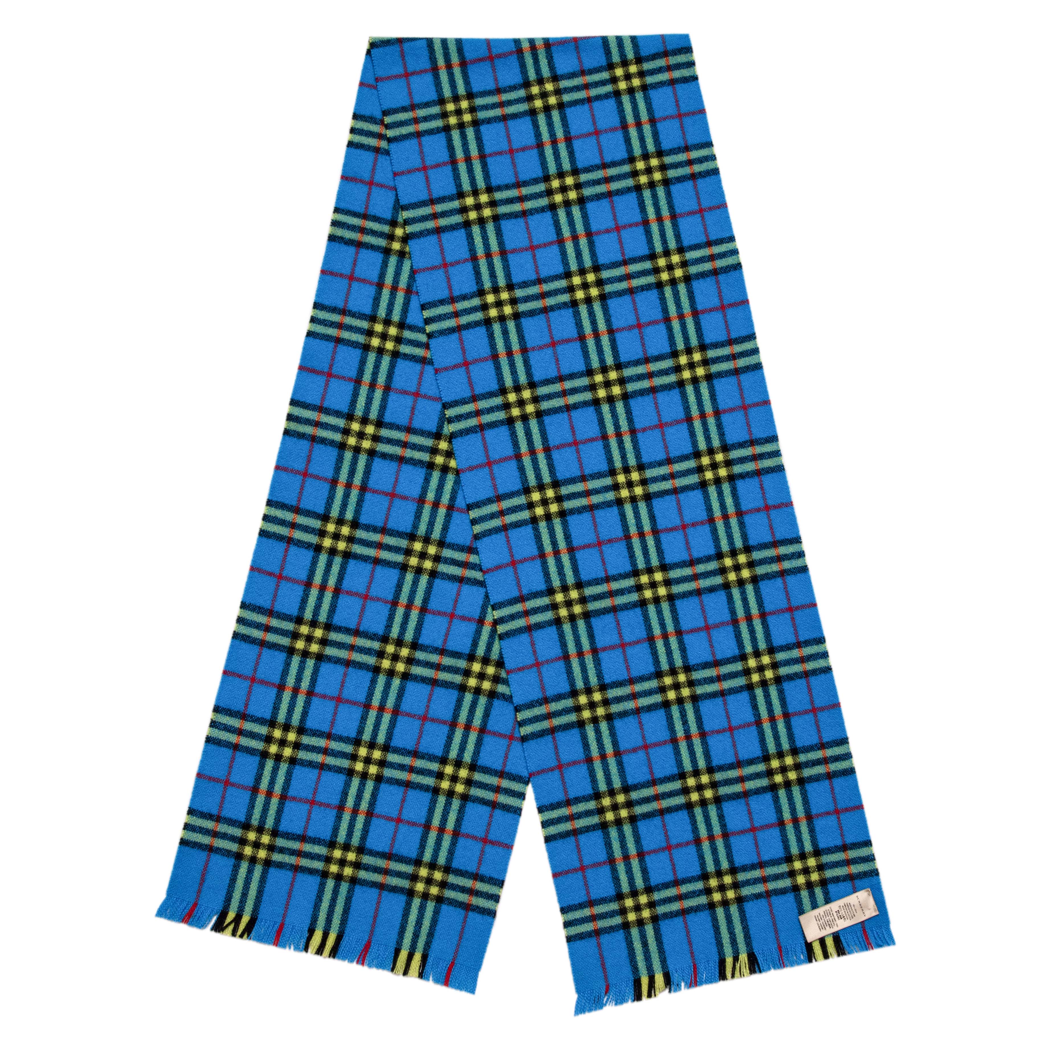 Burberry Blue/Yellow Cashmere Check Scarf - Image 2