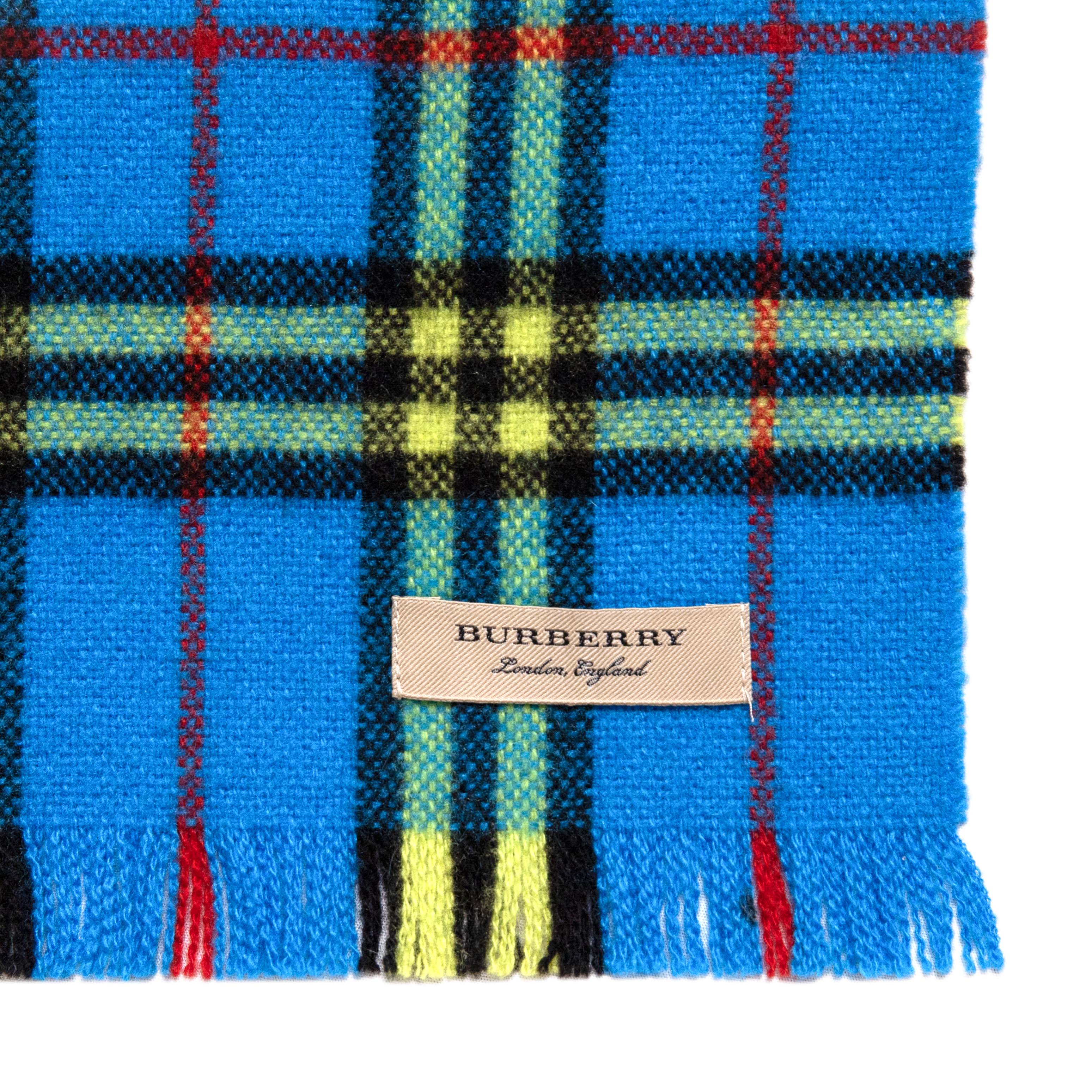 Burberry Blue/Yellow Cashmere Check Scarf - Image 3