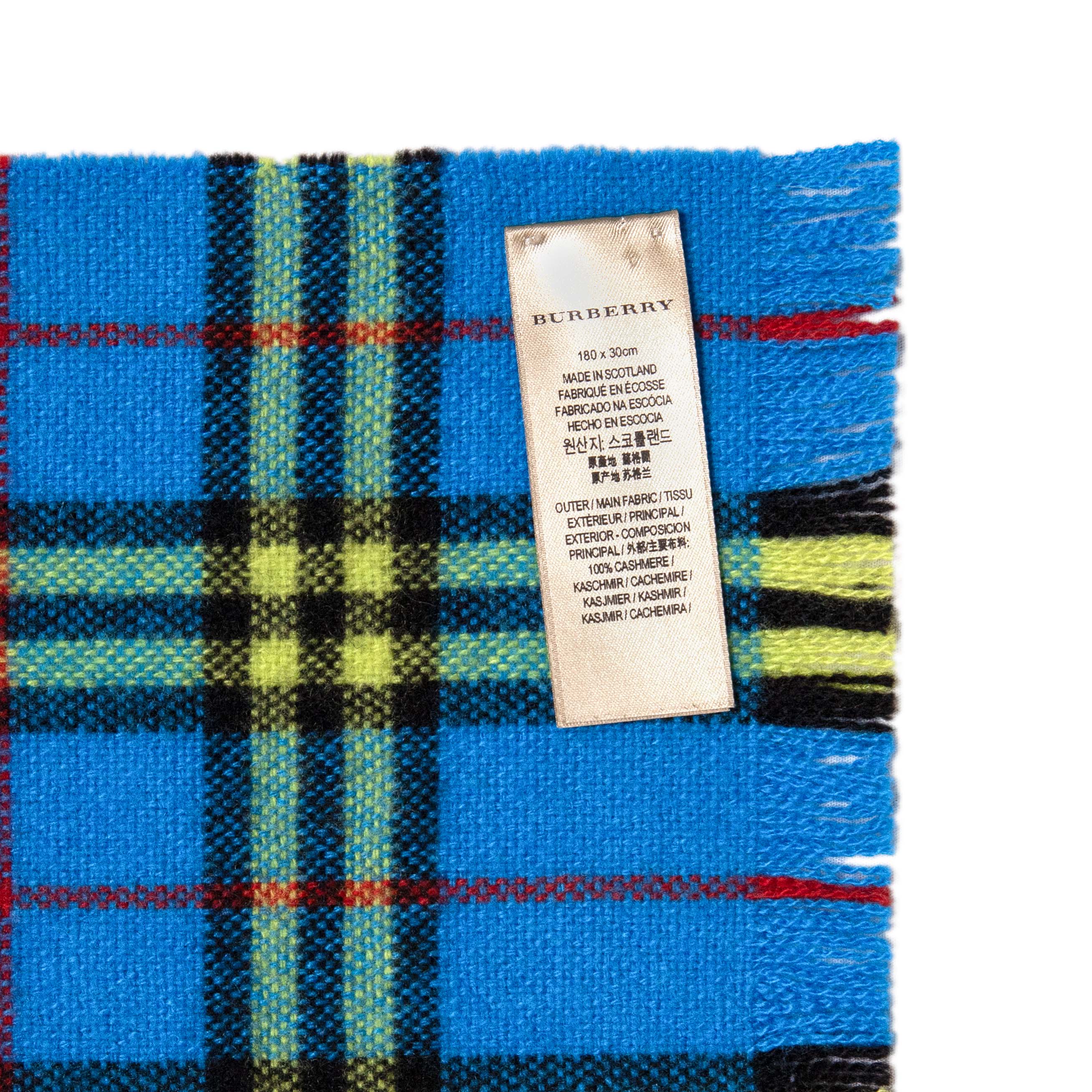 Burberry Blue/Yellow Cashmere Check Scarf - Image 4