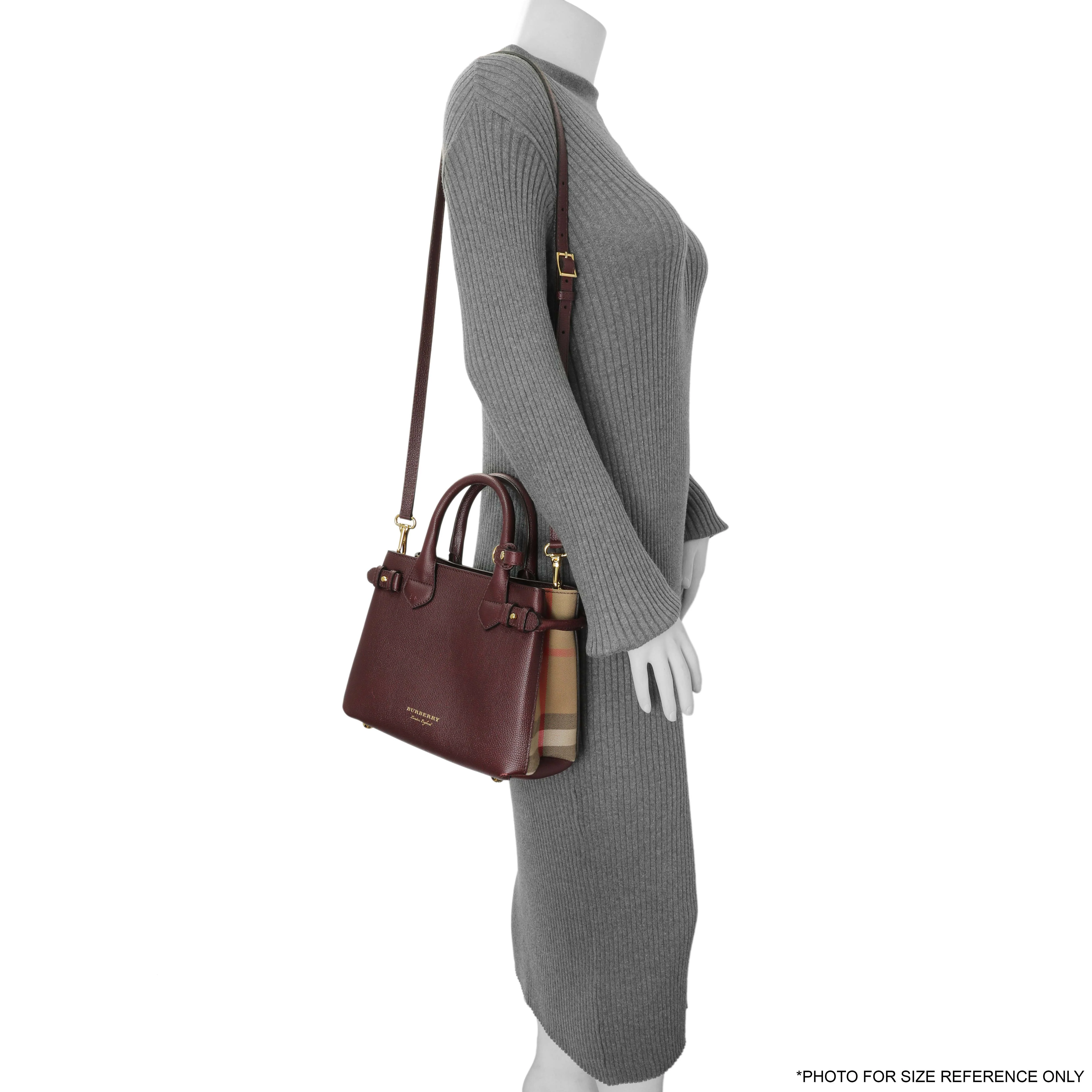 Burberry Burgundy Calfskin House Check Small Banner Tote - Image 13