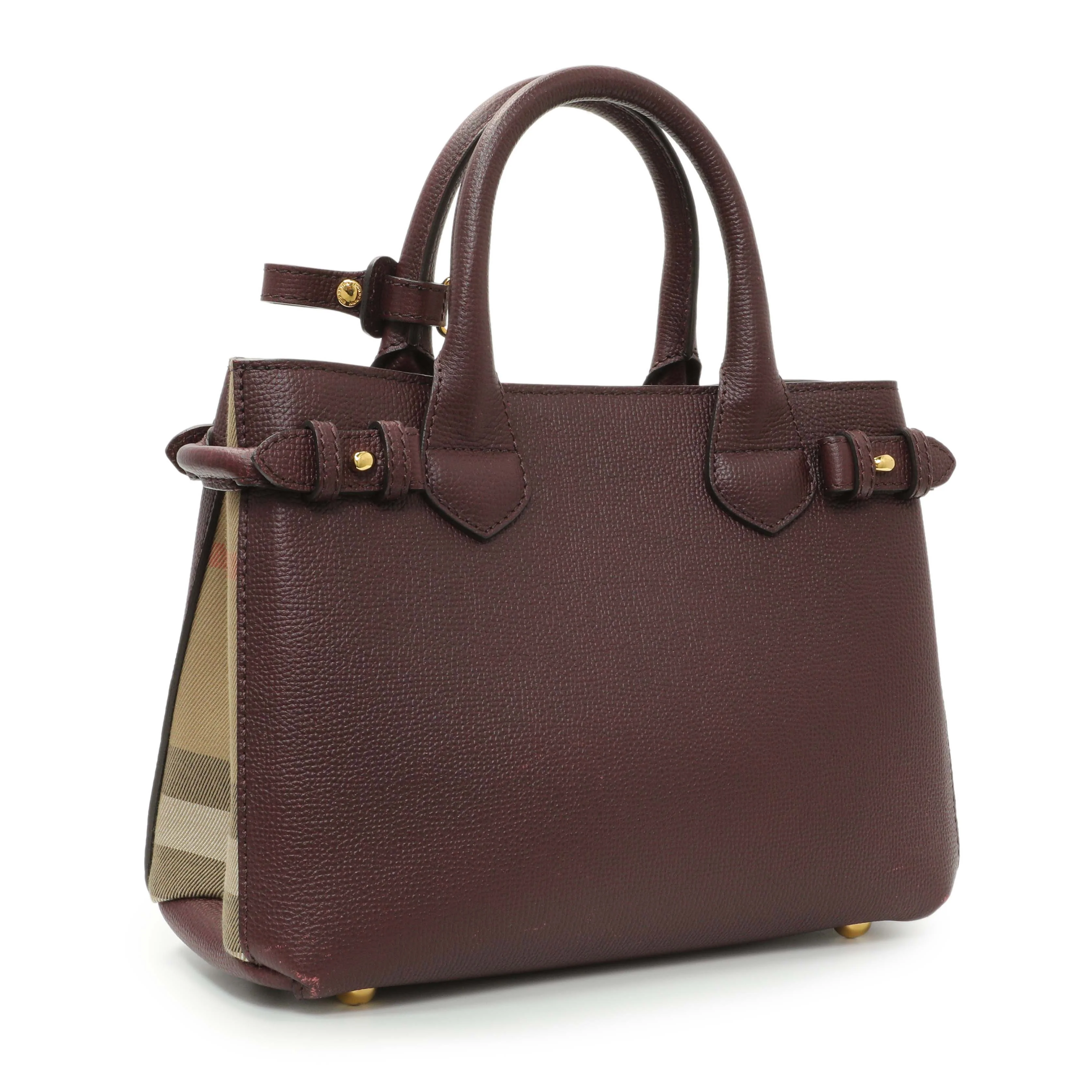 Burberry Burgundy Calfskin House Check Small Banner Tote - Image 2