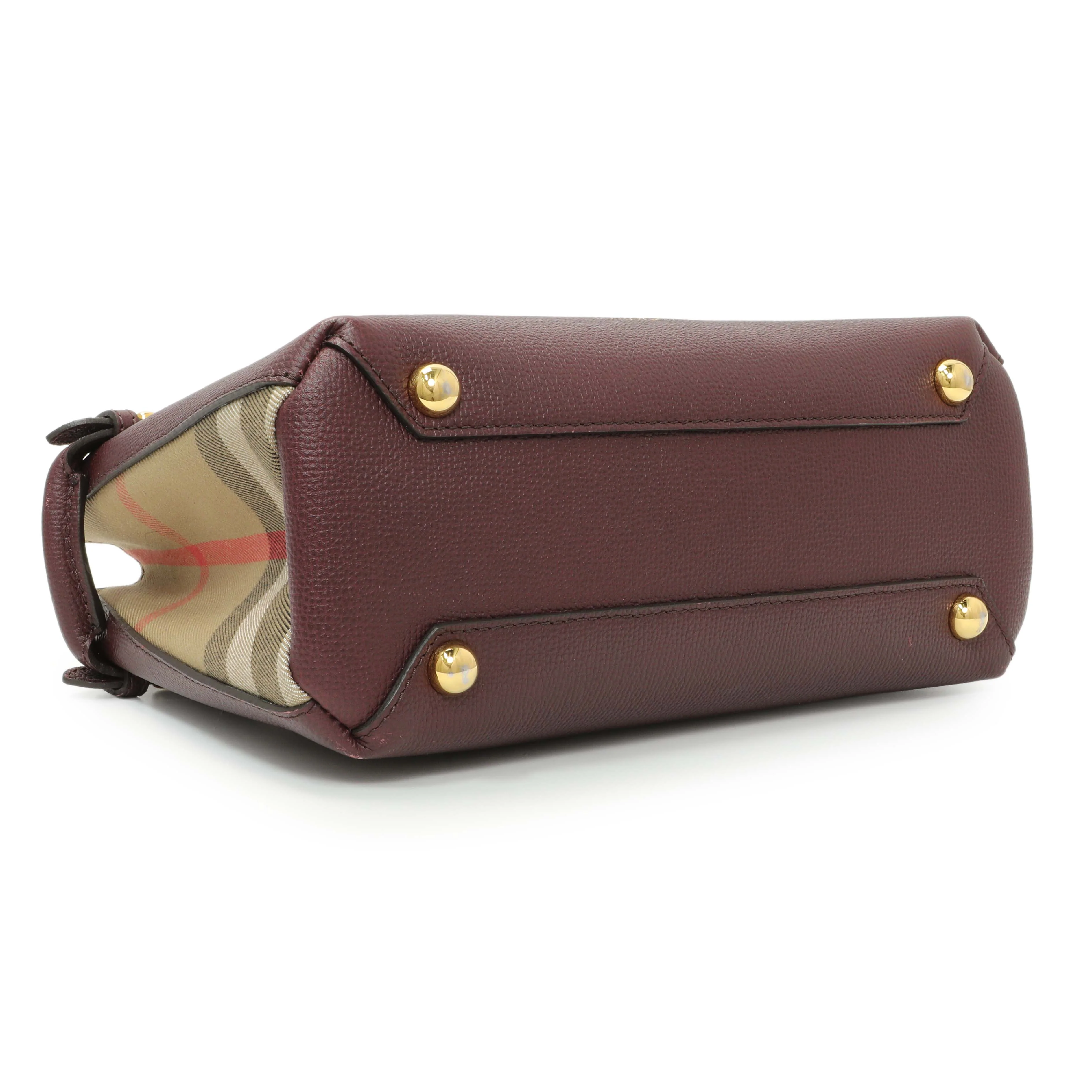 Burberry Burgundy Calfskin House Check Small Banner Tote - Image 3