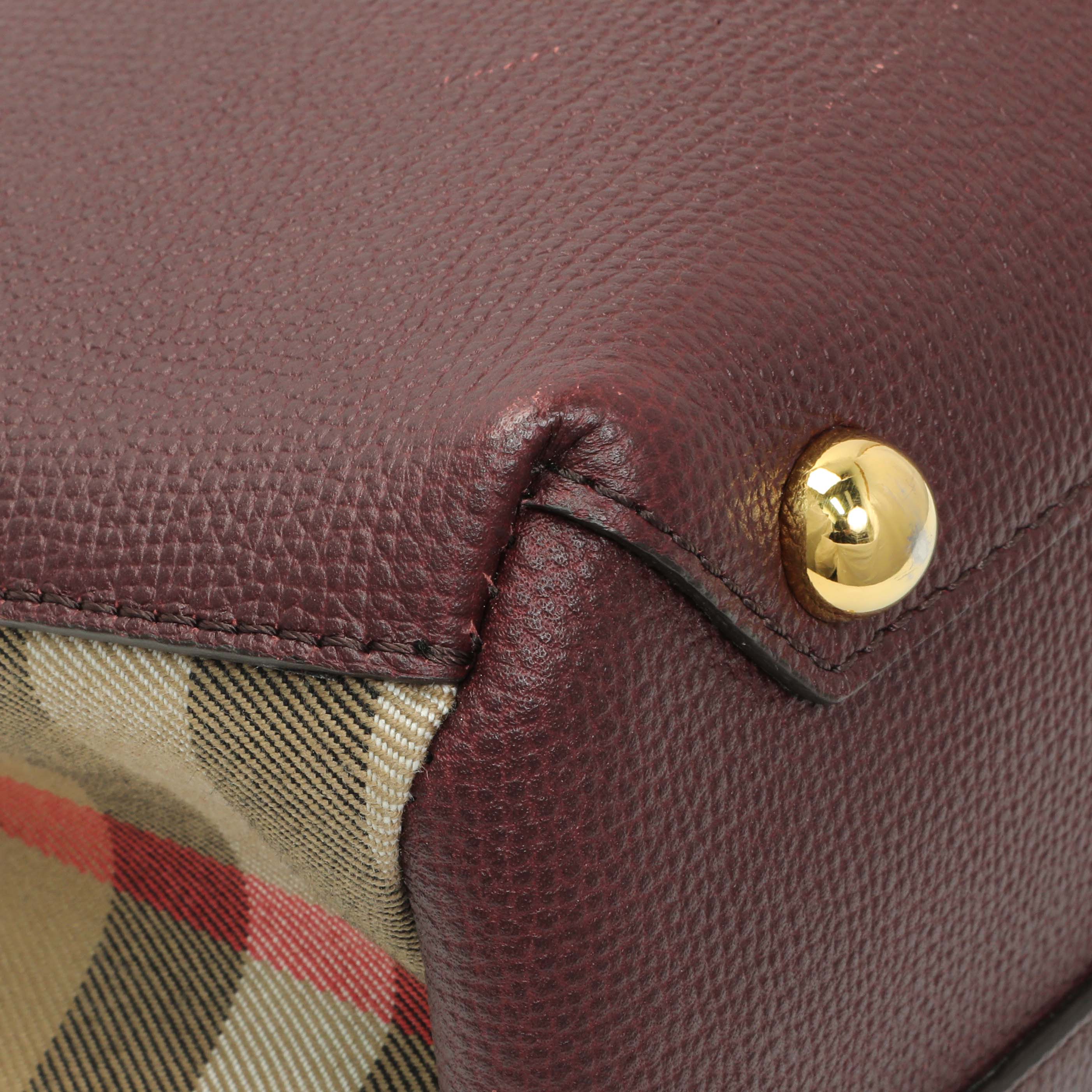 Burberry Burgundy Calfskin House Check Small Banner Tote - Image 4
