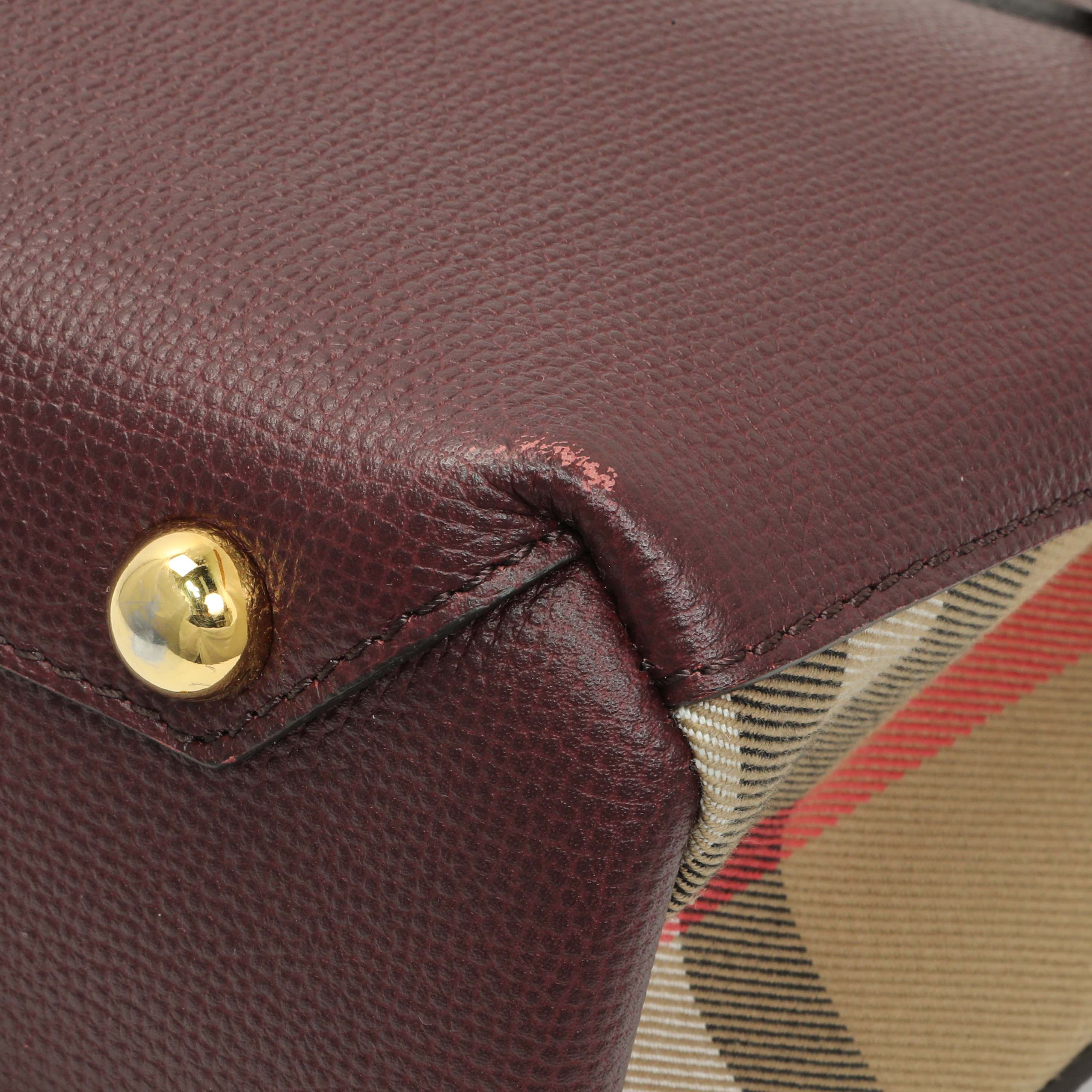 Burberry Burgundy Calfskin House Check Small Banner Tote - Image 5