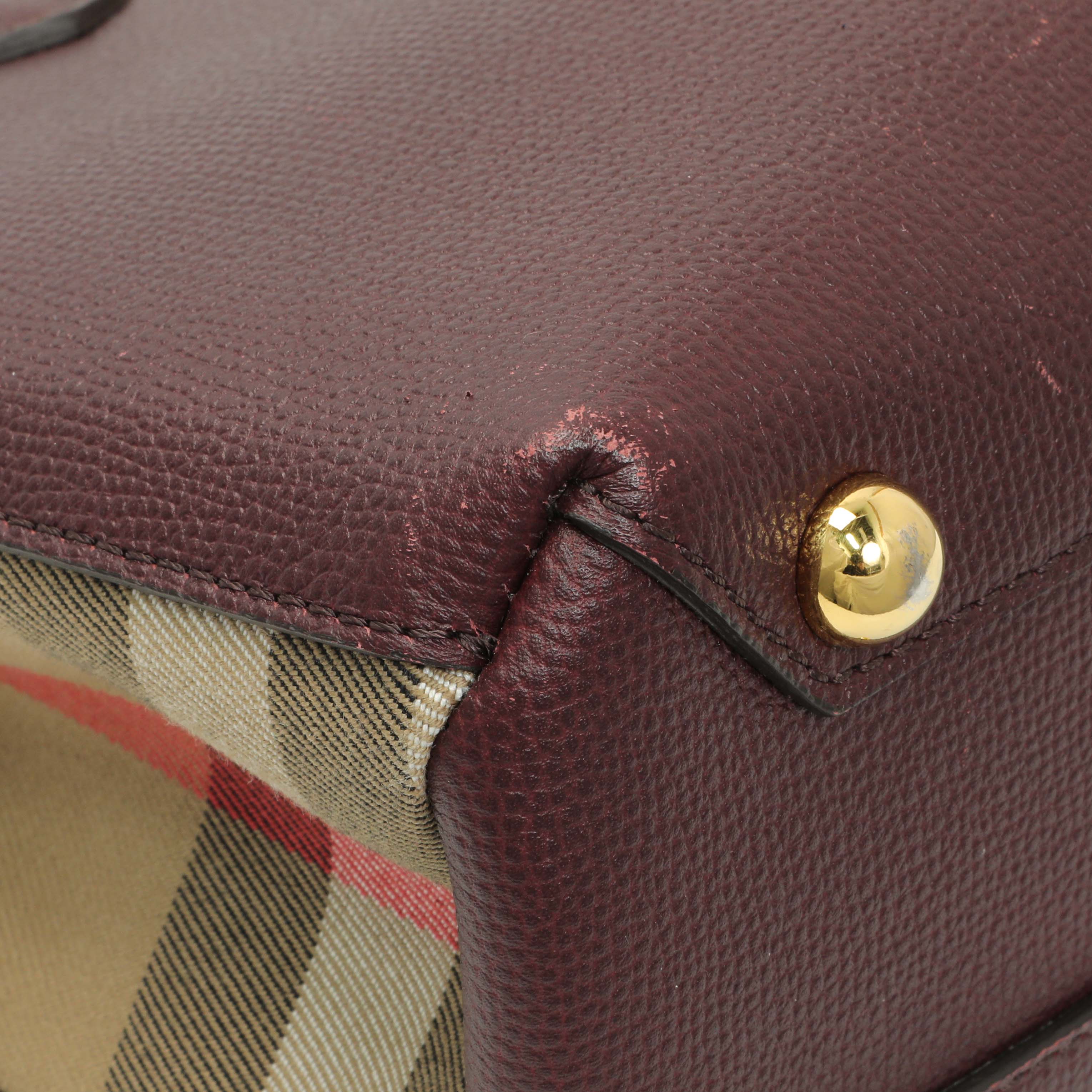 Burberry Burgundy Calfskin House Check Small Banner Tote - Image 6