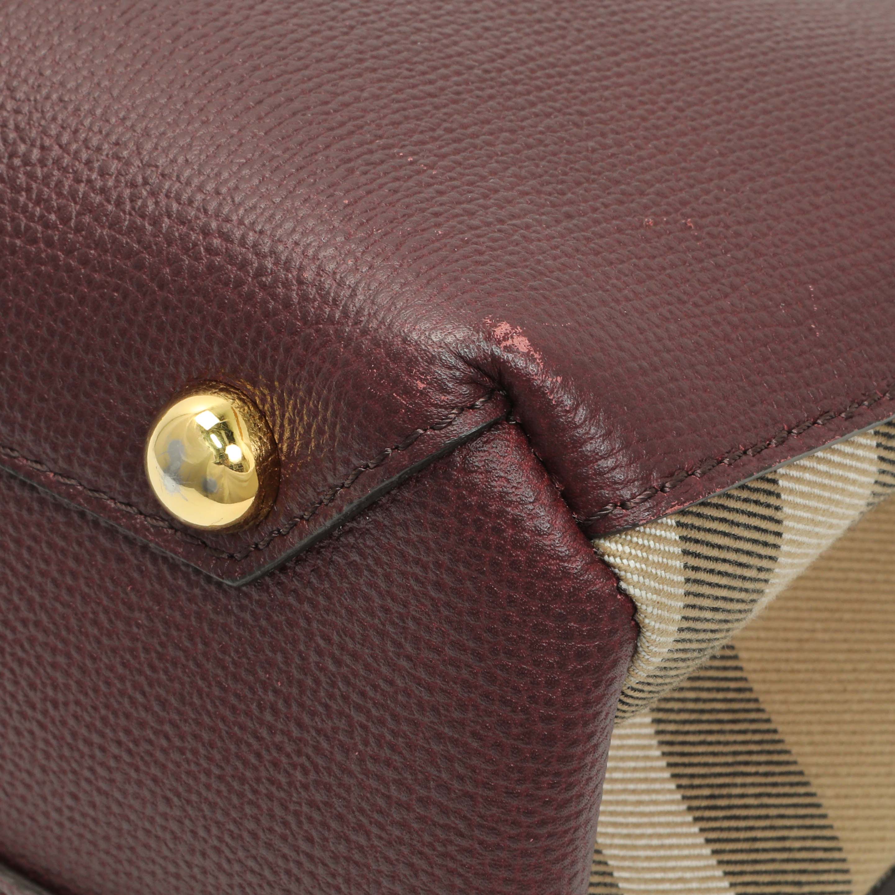 Burberry Burgundy Calfskin House Check Small Banner Tote - Image 7