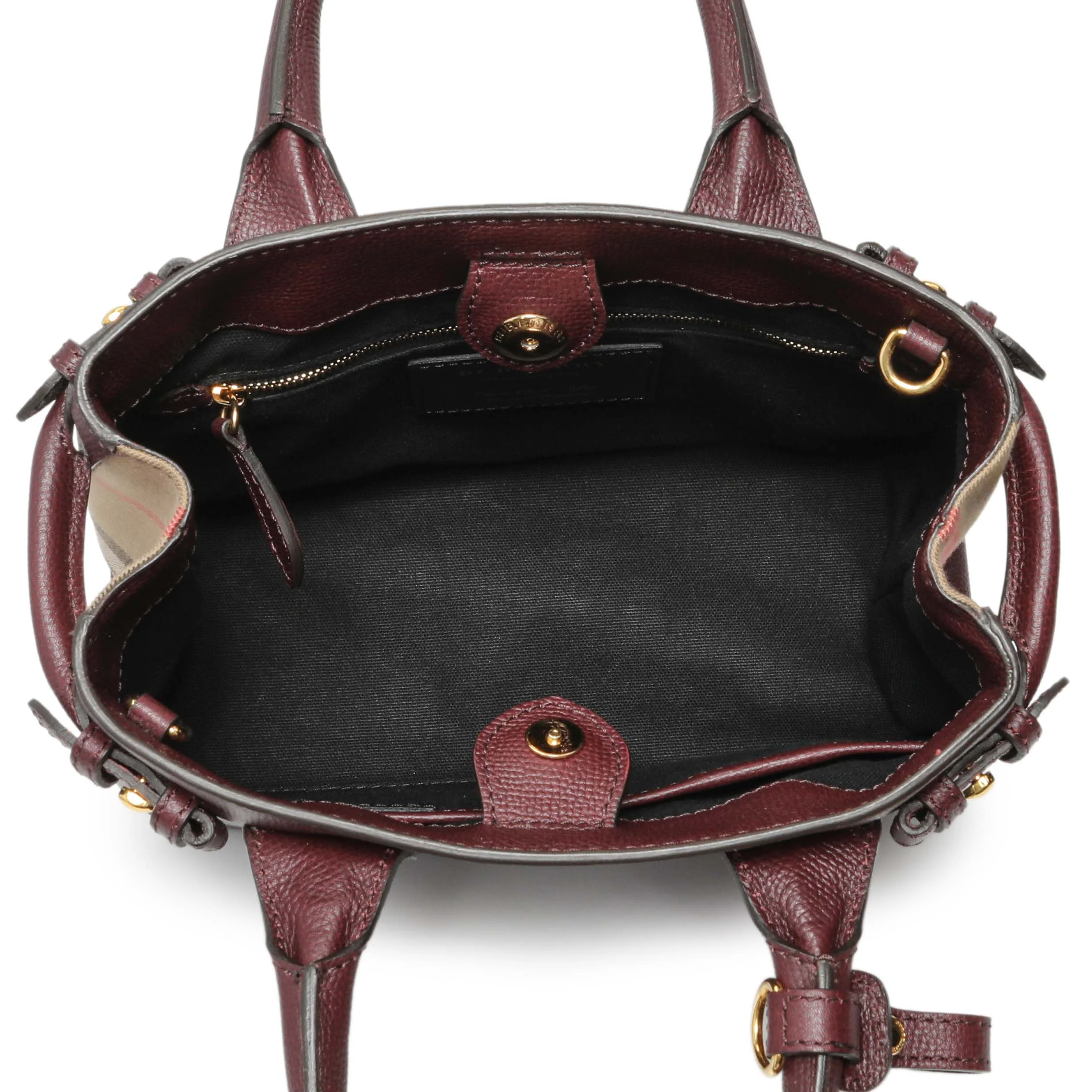 Burberry Burgundy Calfskin House Check Small Banner Tote - Image 8