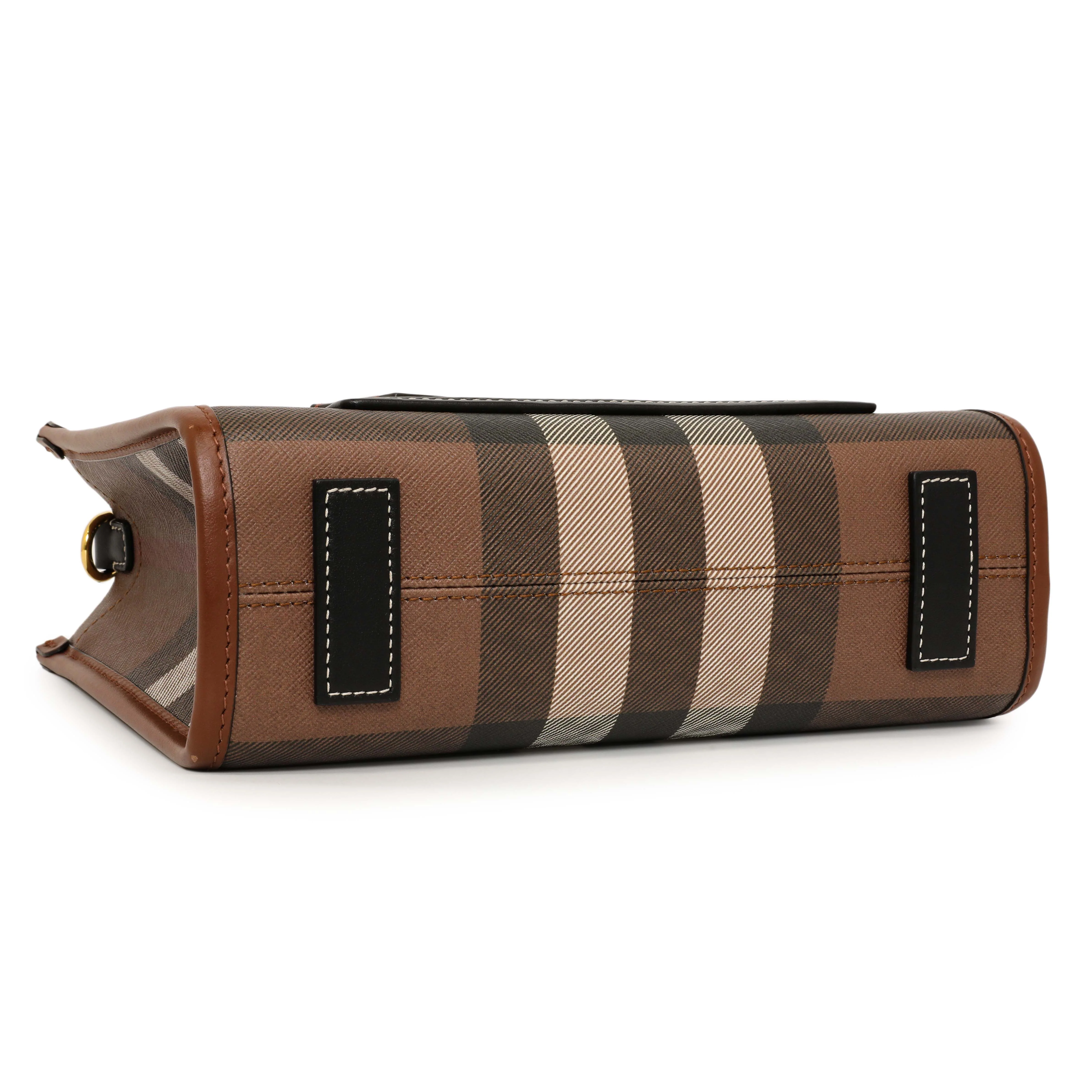 Burberry Dark Birch Brown E-Canvas Check Calfskin Mini Freya Tote - Image 3