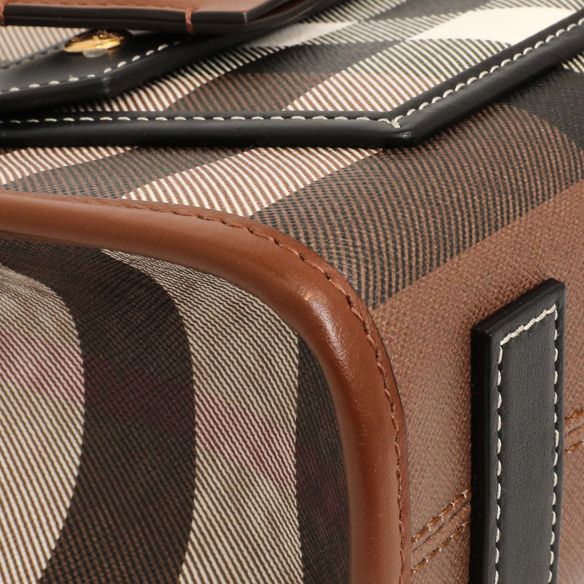 Burberry Dark Birch Brown E-Canvas Check Calfskin Mini Freya Tote - Image 4