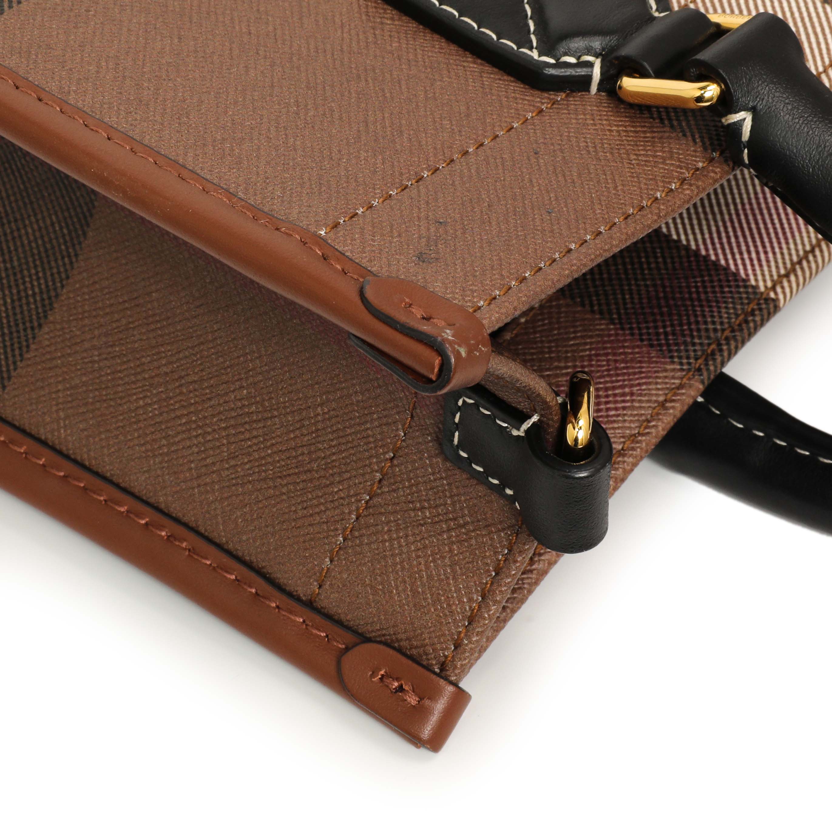Burberry Dark Birch Brown E-Canvas Check Calfskin Mini Freya Tote - Image 6