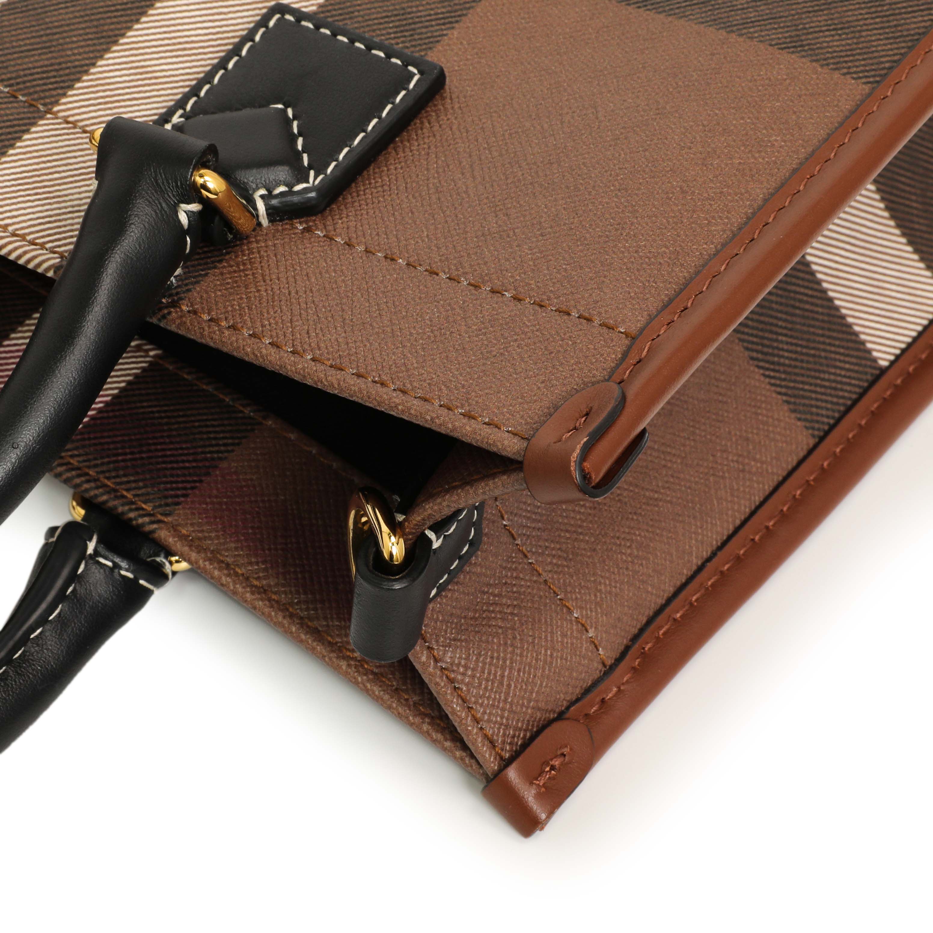 Burberry Dark Birch Brown E-Canvas Check Calfskin Mini Freya Tote - Image 7