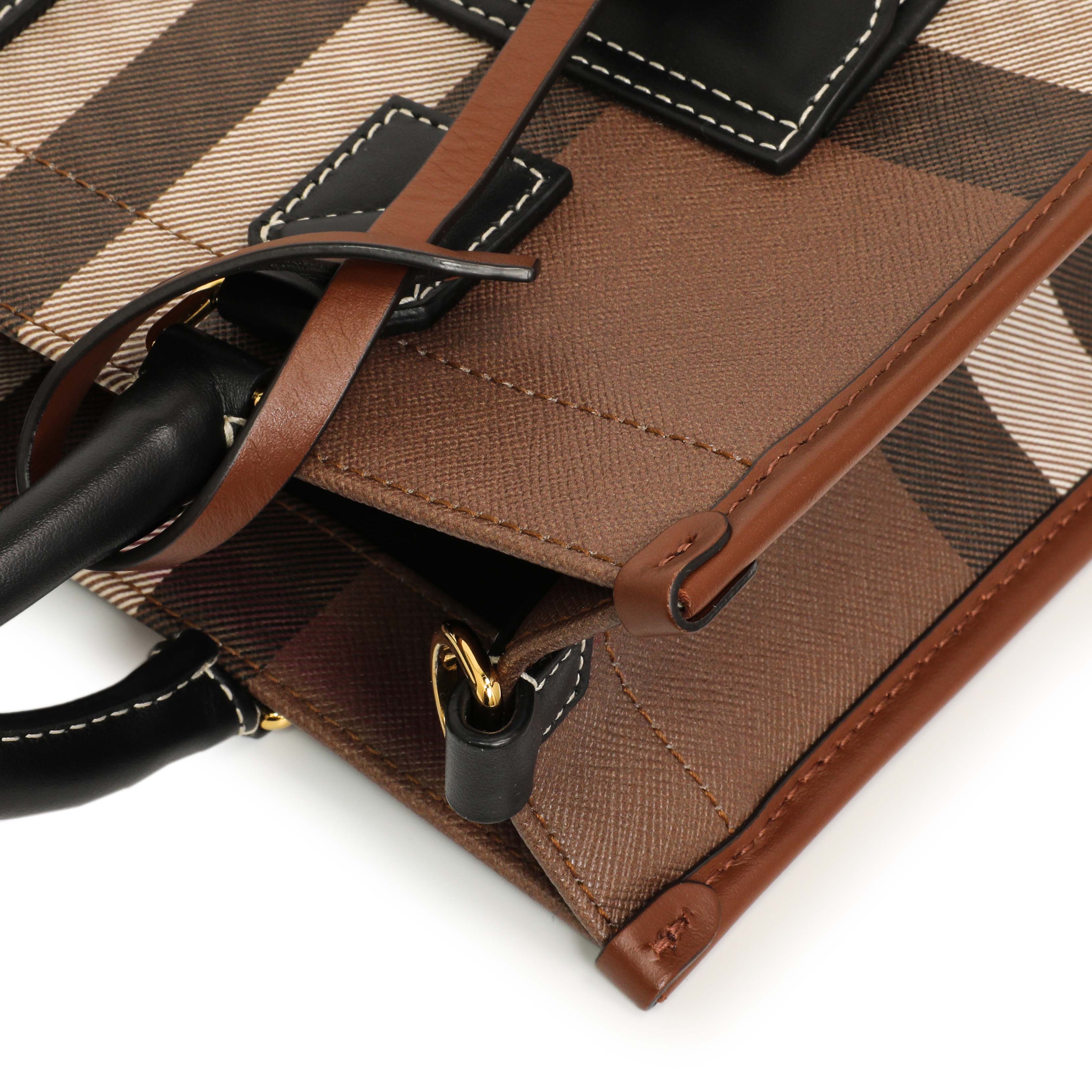 Burberry Dark Birch Brown E-Canvas Check Calfskin Mini Freya Tote - Image 8