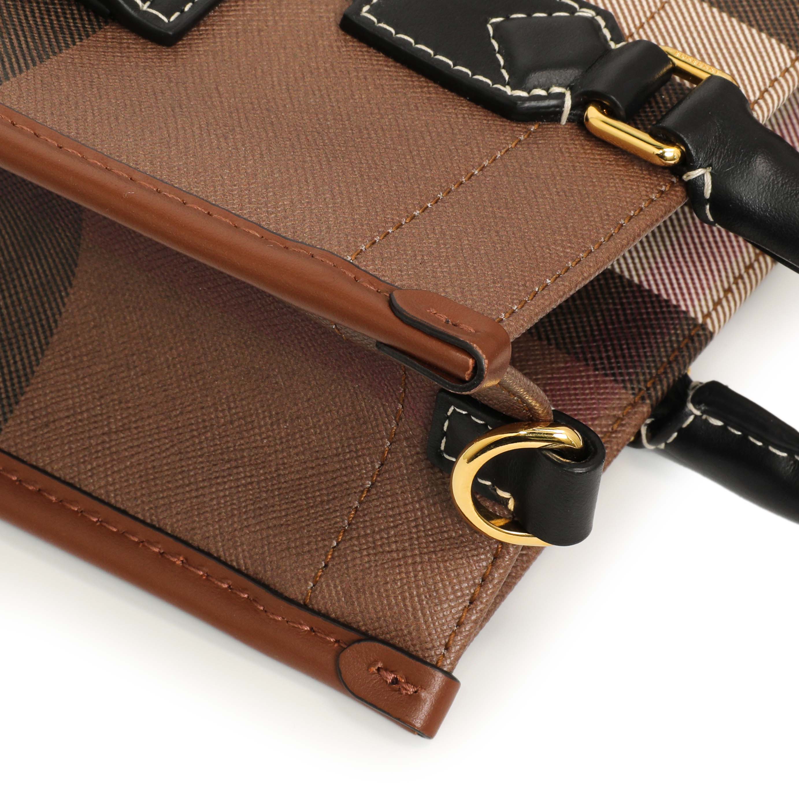 Burberry Dark Birch Brown E-Canvas Check Calfskin Mini Freya Tote - Image 9