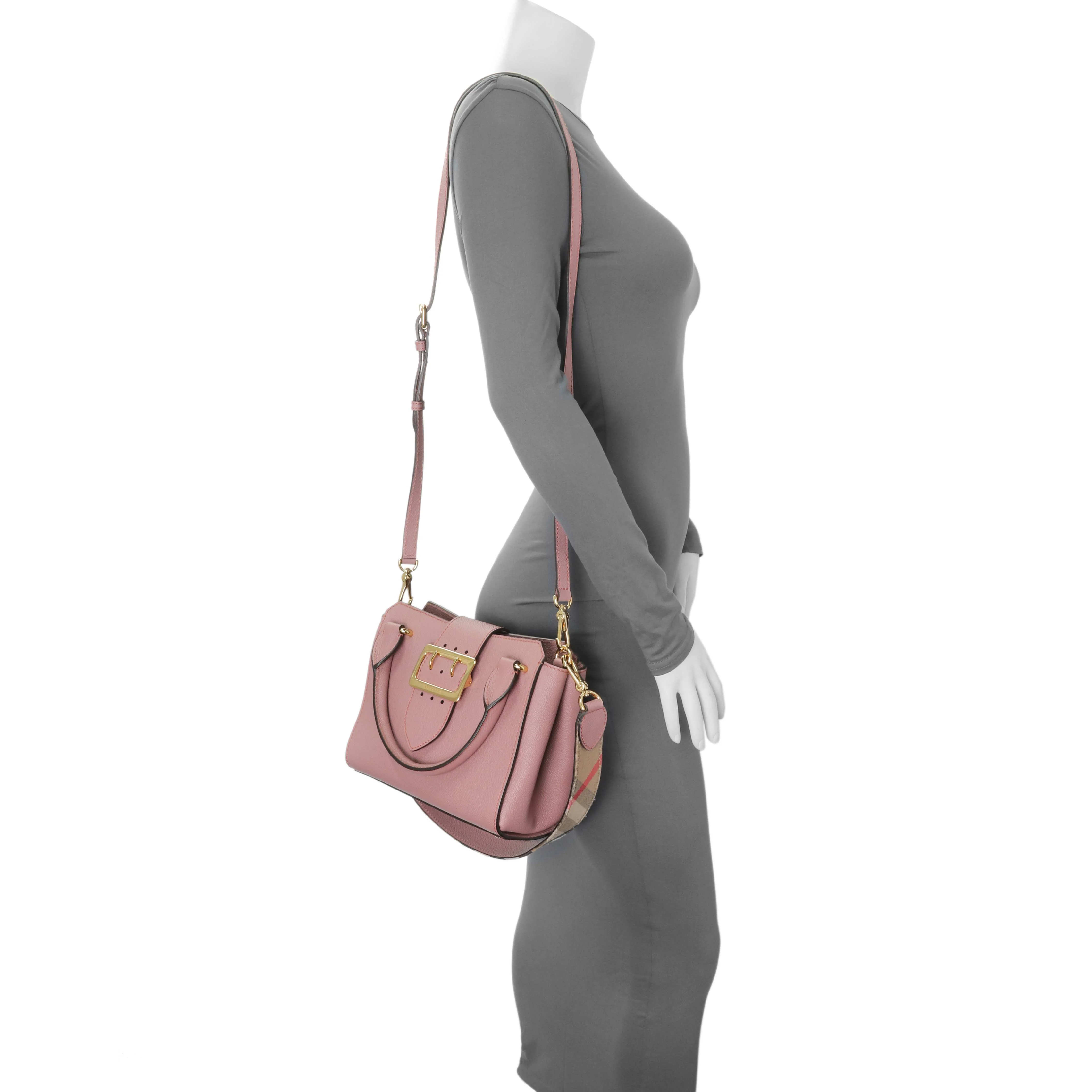 Burberry Dusty Pink Grained Calfskin Small Buckle Tote - Image 7