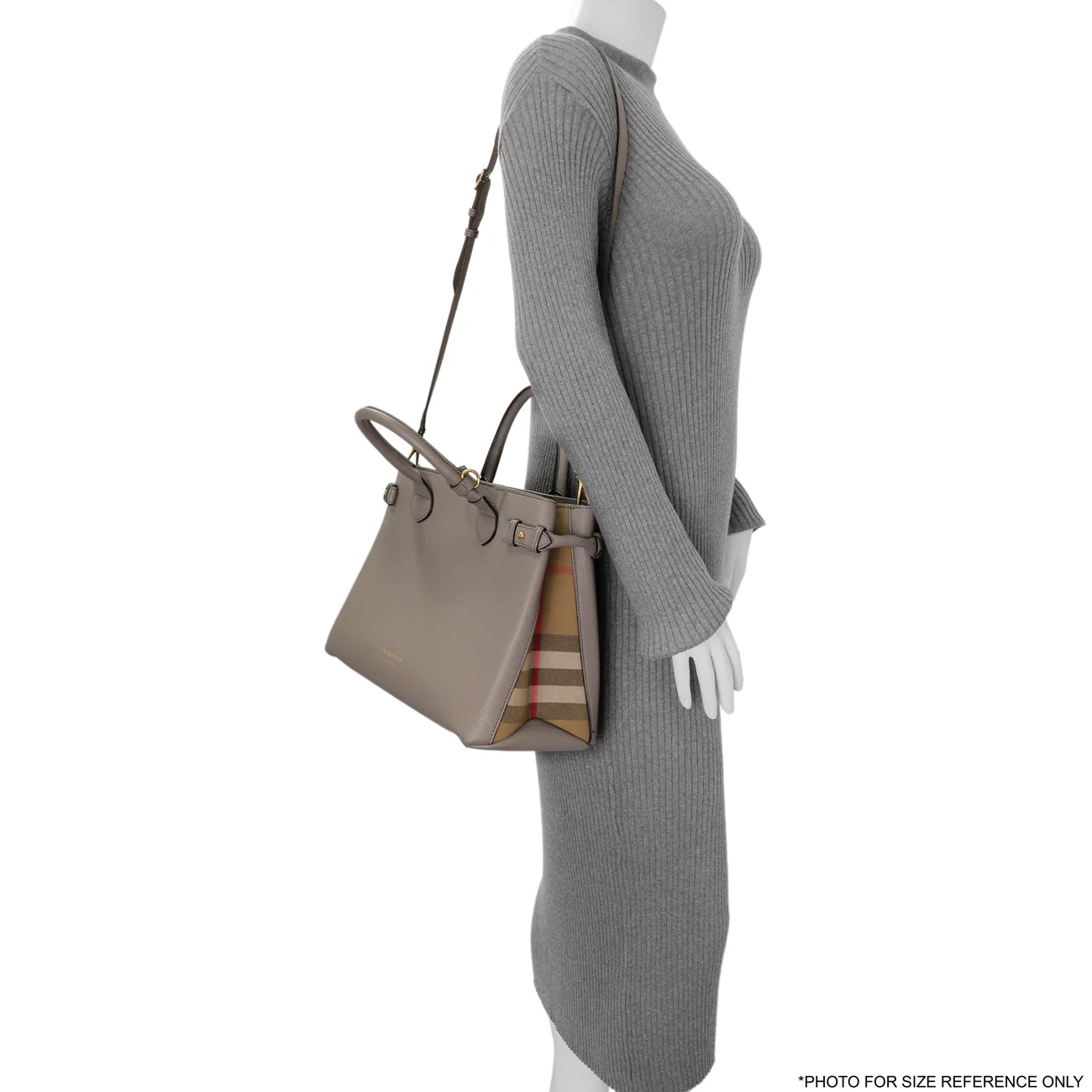Burberry Grey Calfskin House Check Medium Banner Tote - Image 11
