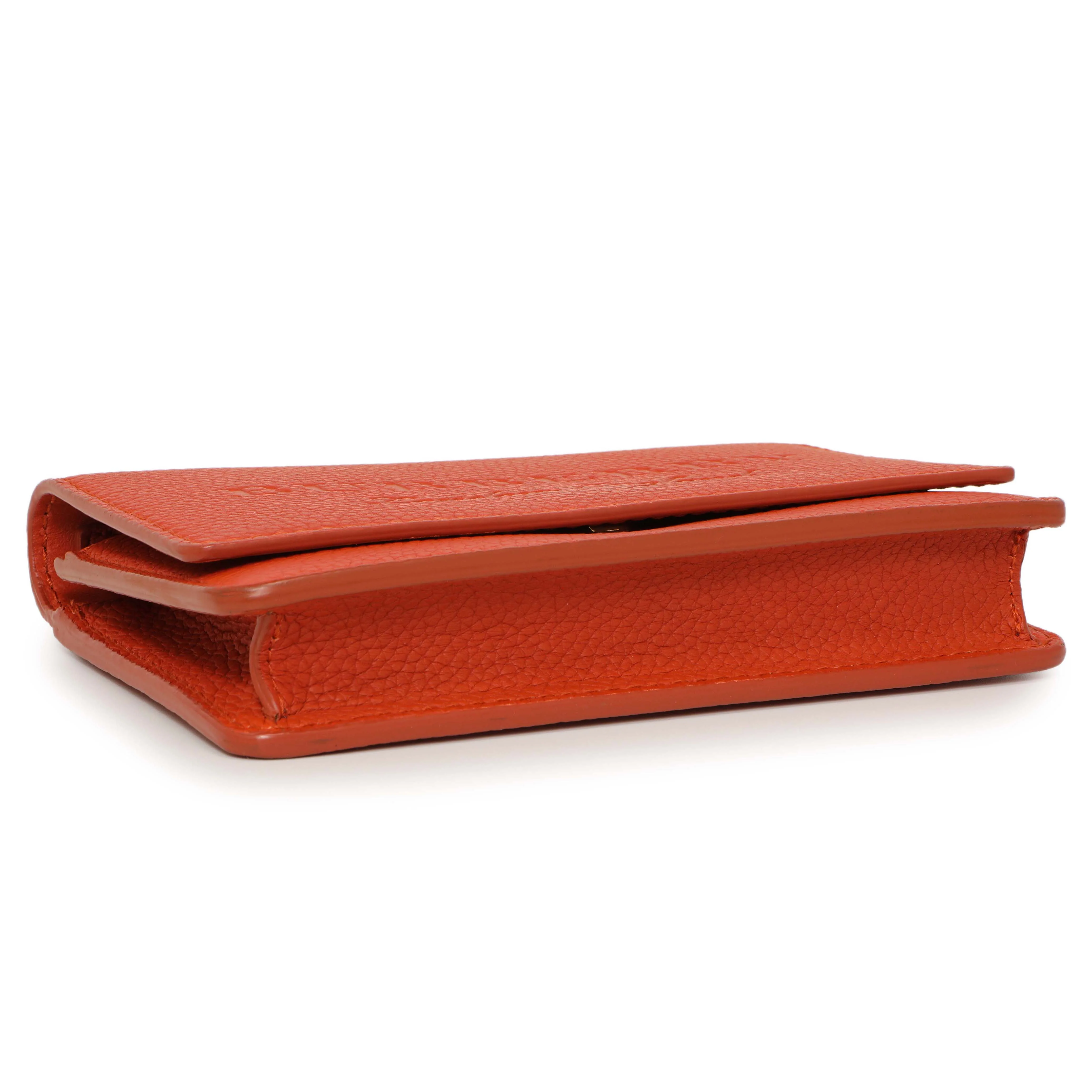 Burberry Orange Pebbled Leather Hampshire Wallet On Chain - Image 3
