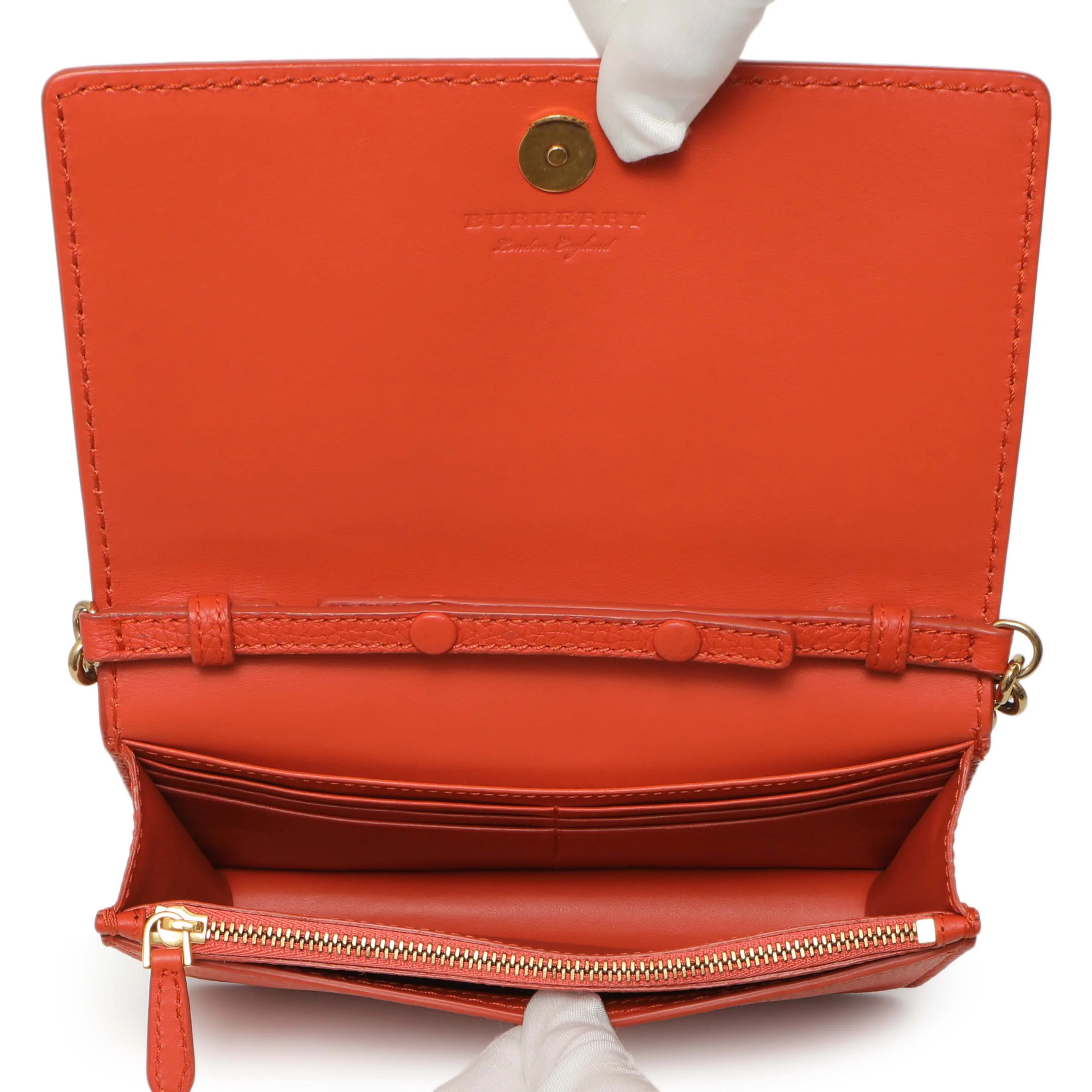 Burberry Orange Pebbled Leather Hampshire Wallet On Chain - Image 4