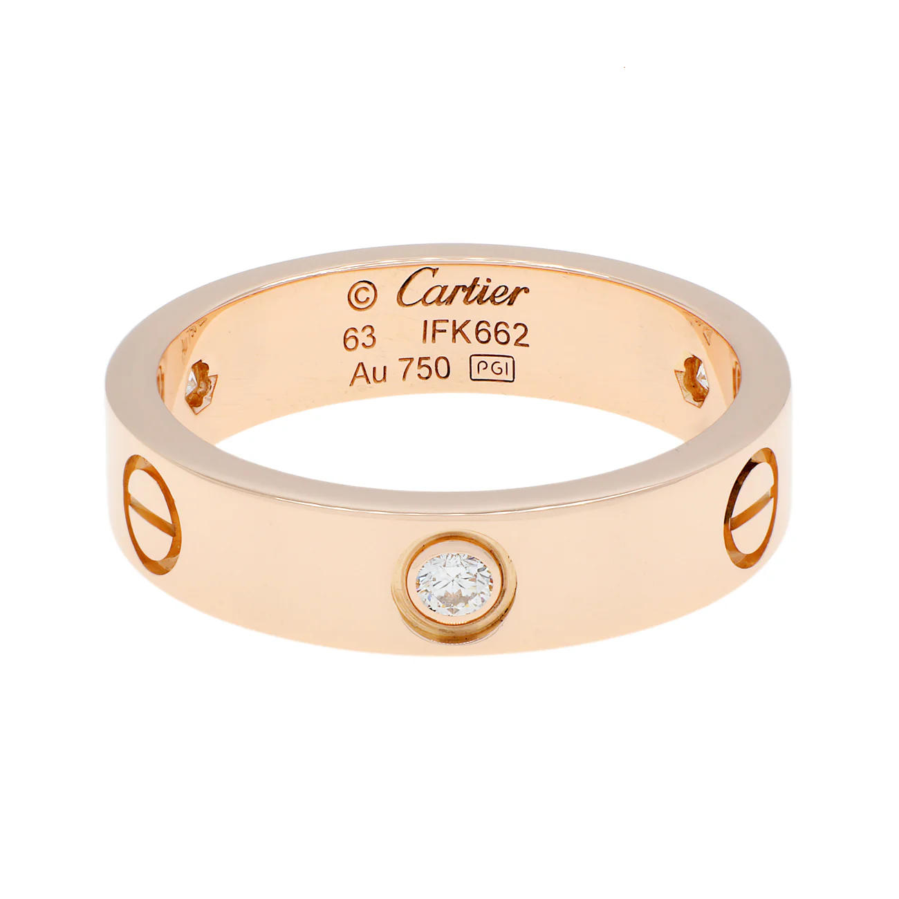 Cartier 18K Rose Gold 3 Diamond Classic Love Ring