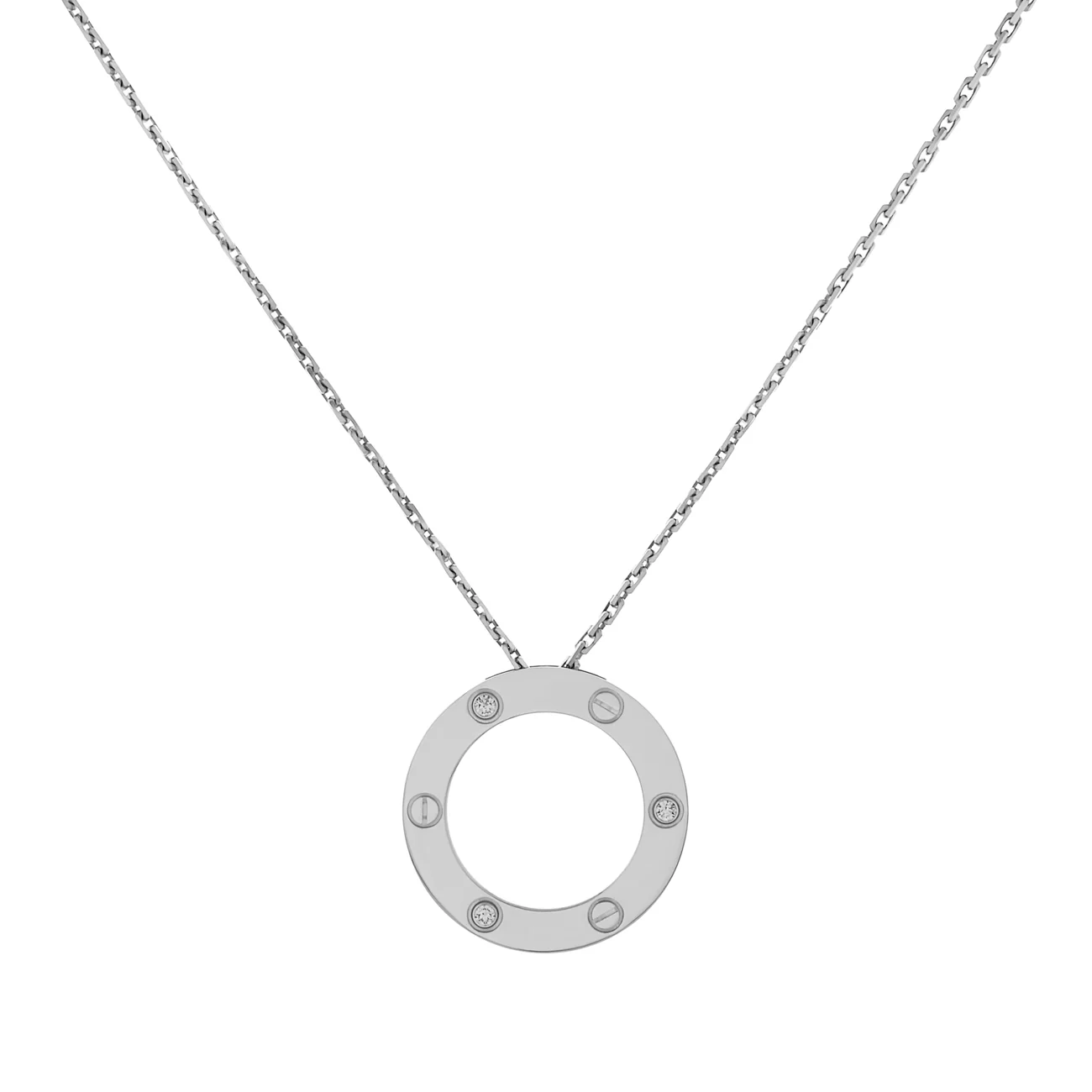 Cartier 18K White Gold 3 Diamond Love Necklace