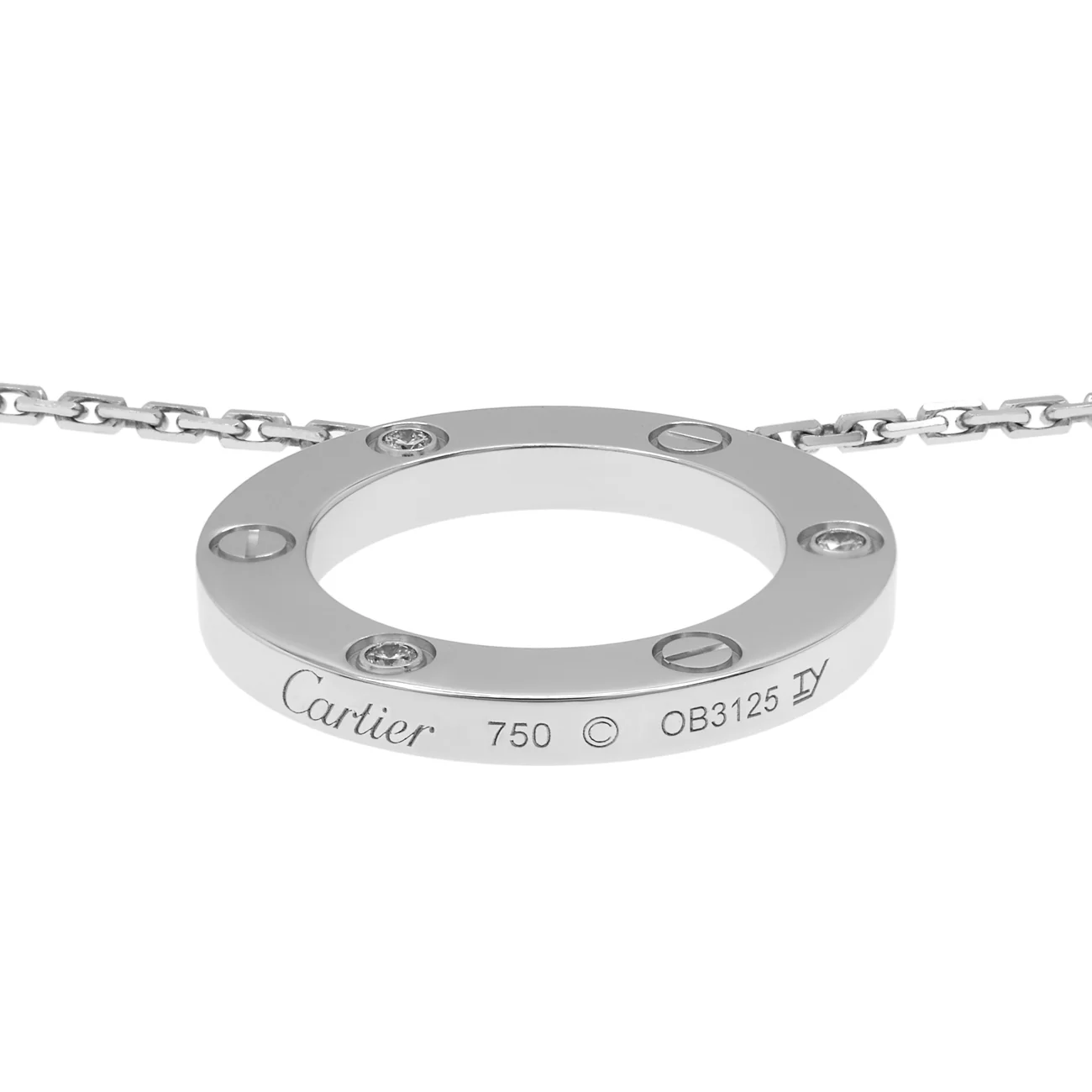 Cartier 18K White Gold 3 Diamond Love Necklace - Image 3
