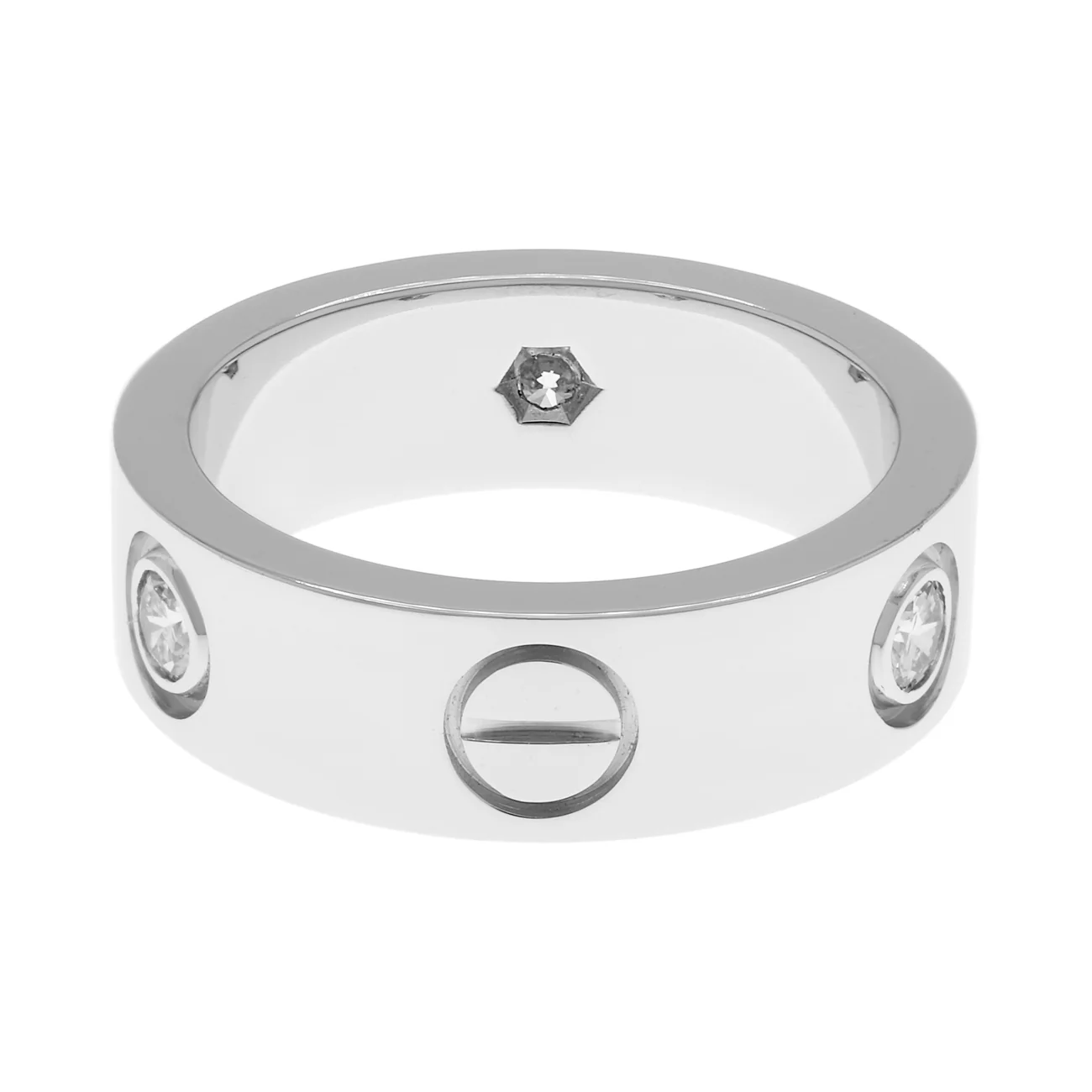 Cartier 18K White Gold 3 Diamond Love Ring - Image 2