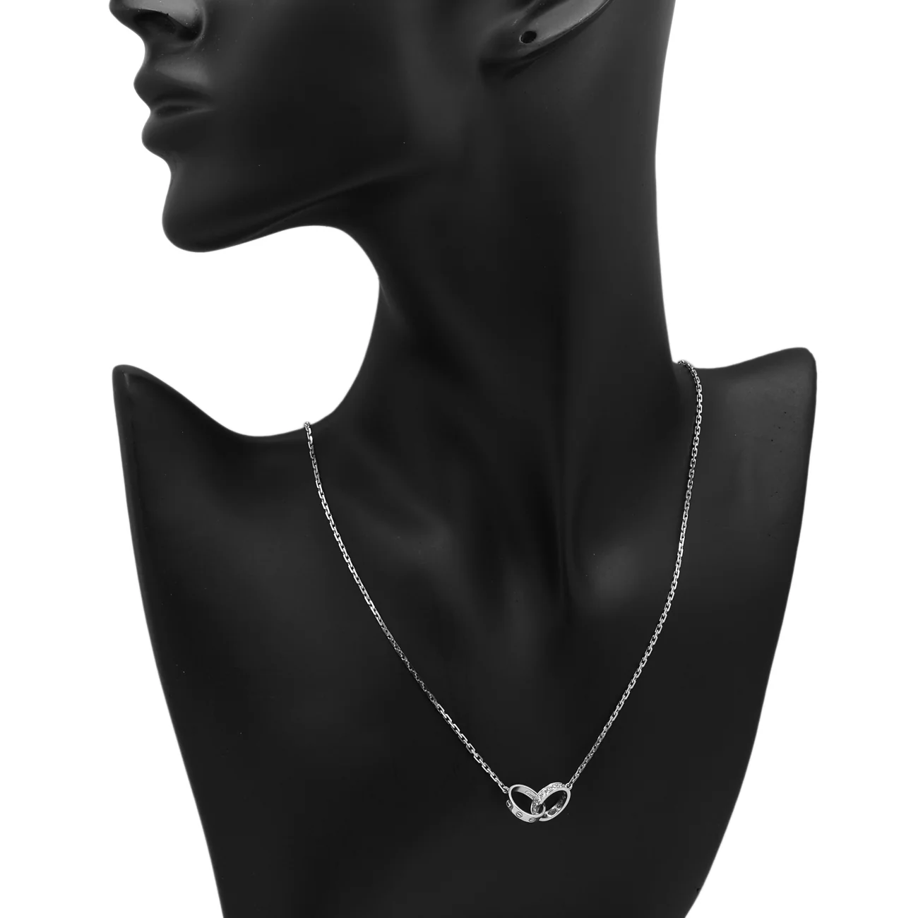 Cartier 18K White Gold & Diamond Interlocking Love Necklace - Image 4