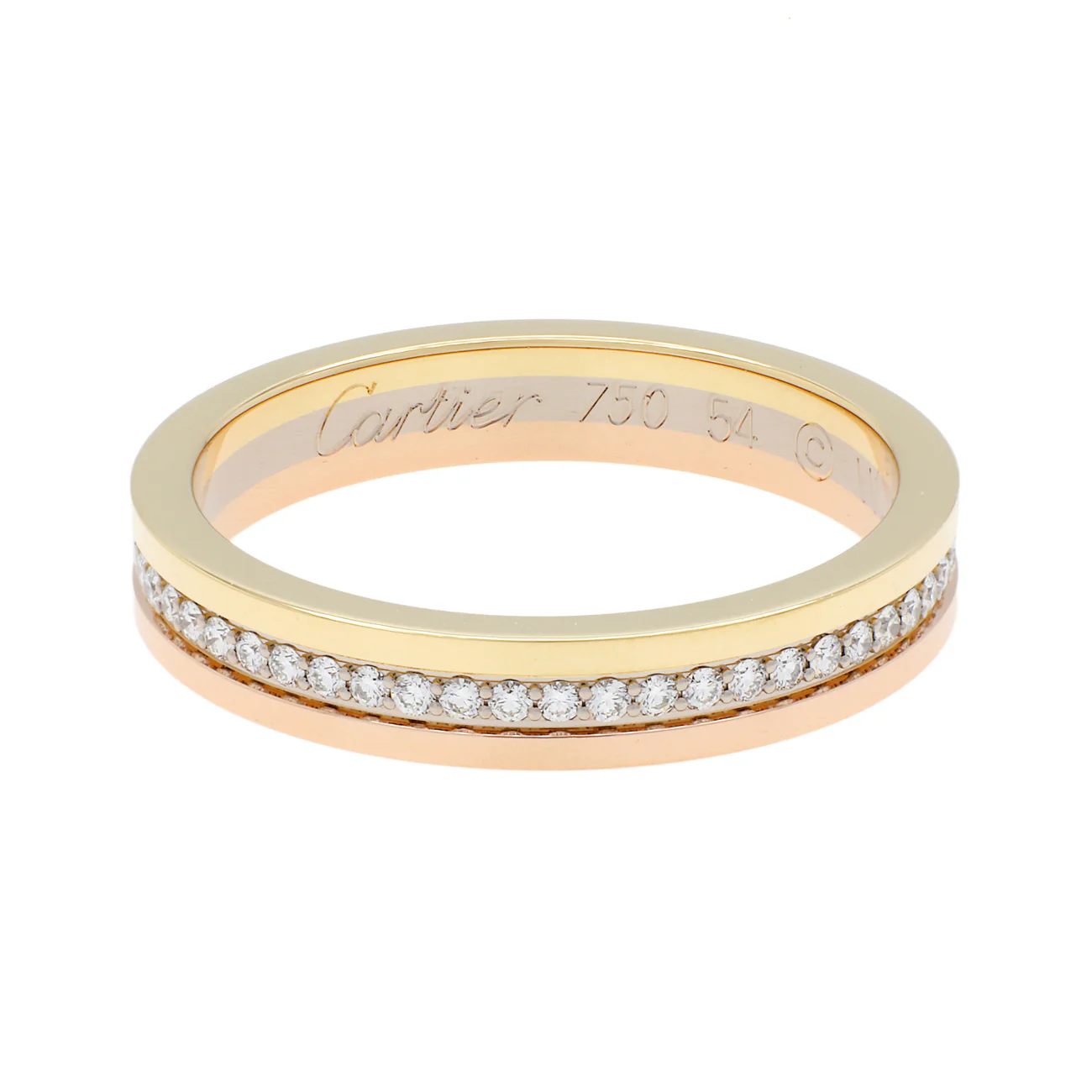 Cartier 18K White Yellow Rose Gold Diamond Vendome Louis Cartier Wedding Band Ring