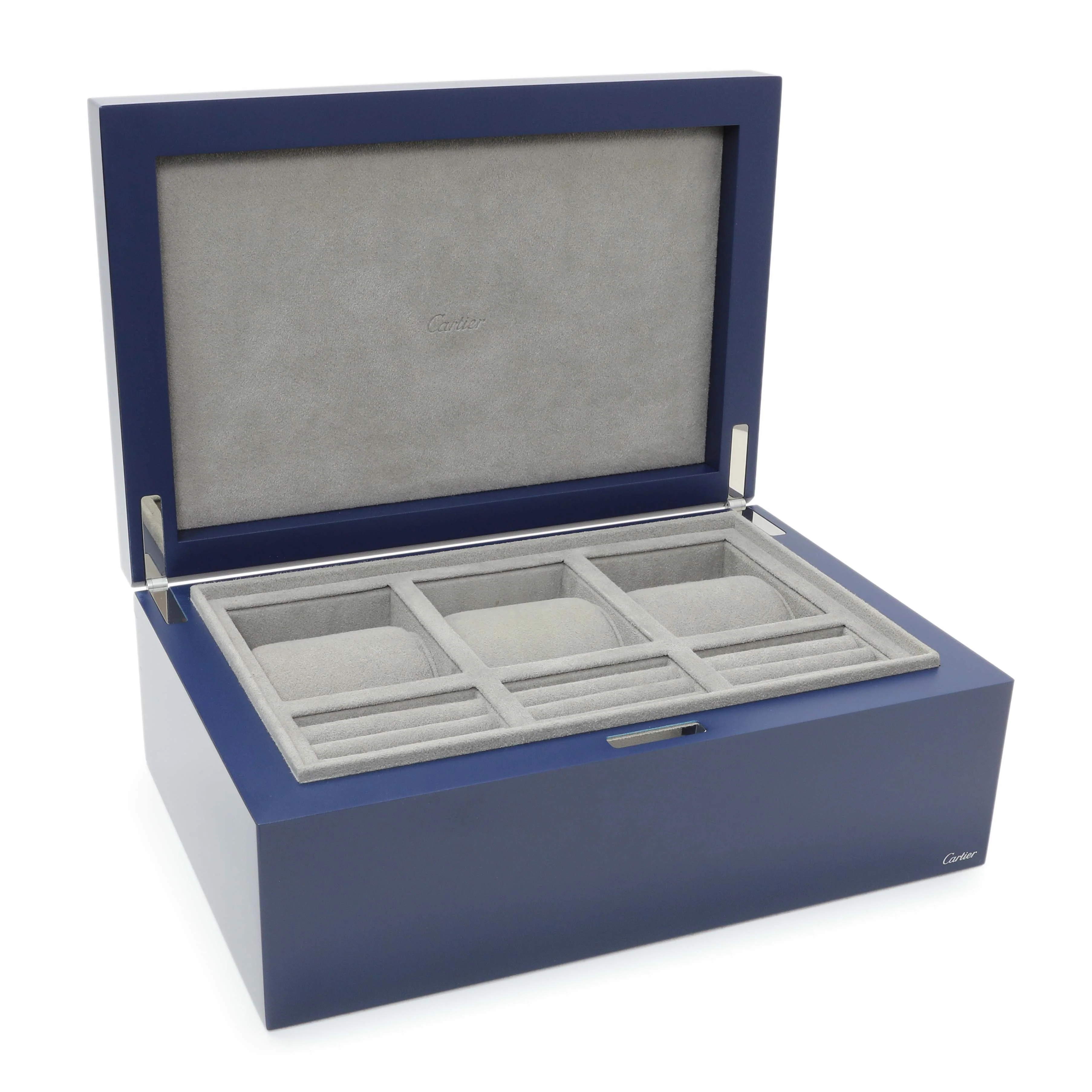 Cartier Blue Lacquered Three Watch and Cufflink Box