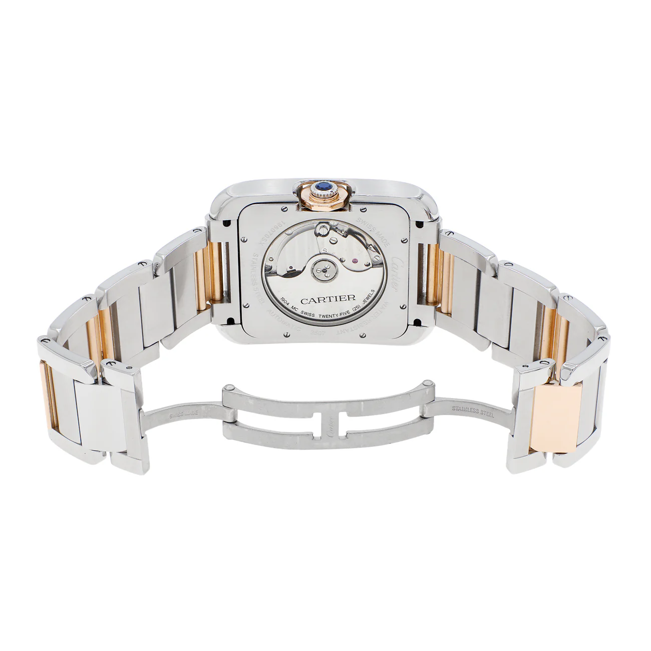 Cartier Stainless Steel 18K Rose Gold Tank Anglaise XL W5310006 - Image 4