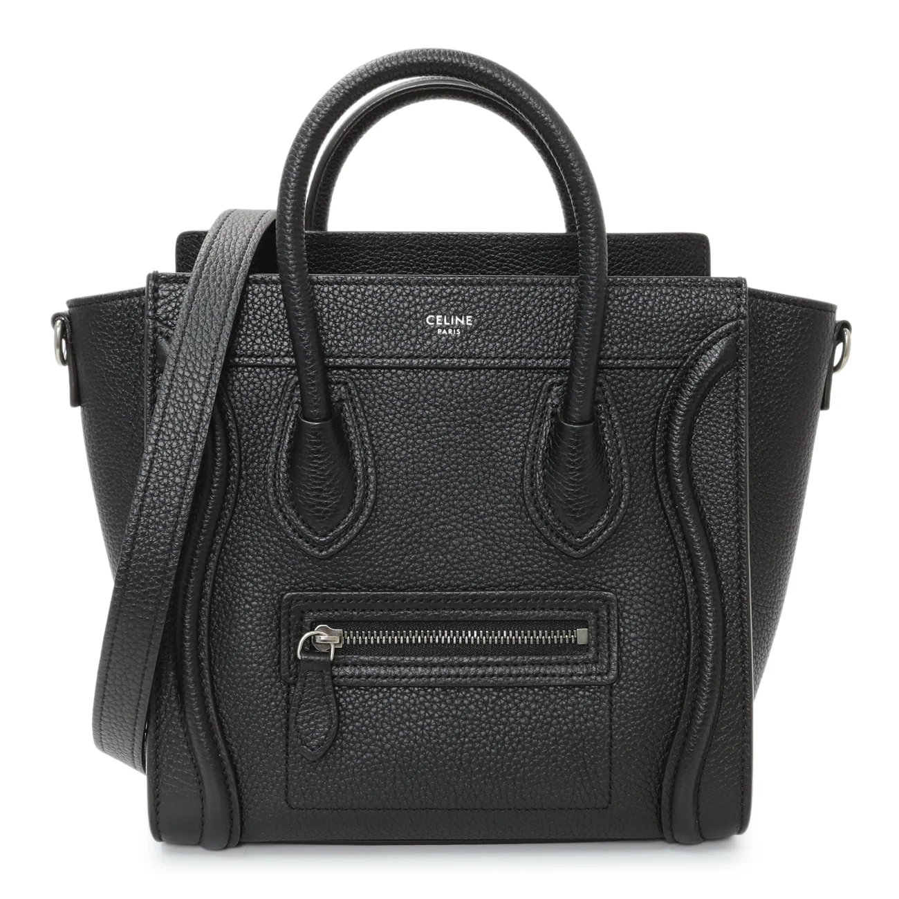 Celine Black Drummed Calfskin Nano Luggage Tote