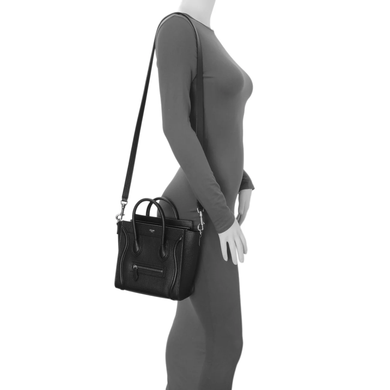 Celine Black Drummed Calfskin Nano Luggage Tote - Image 6