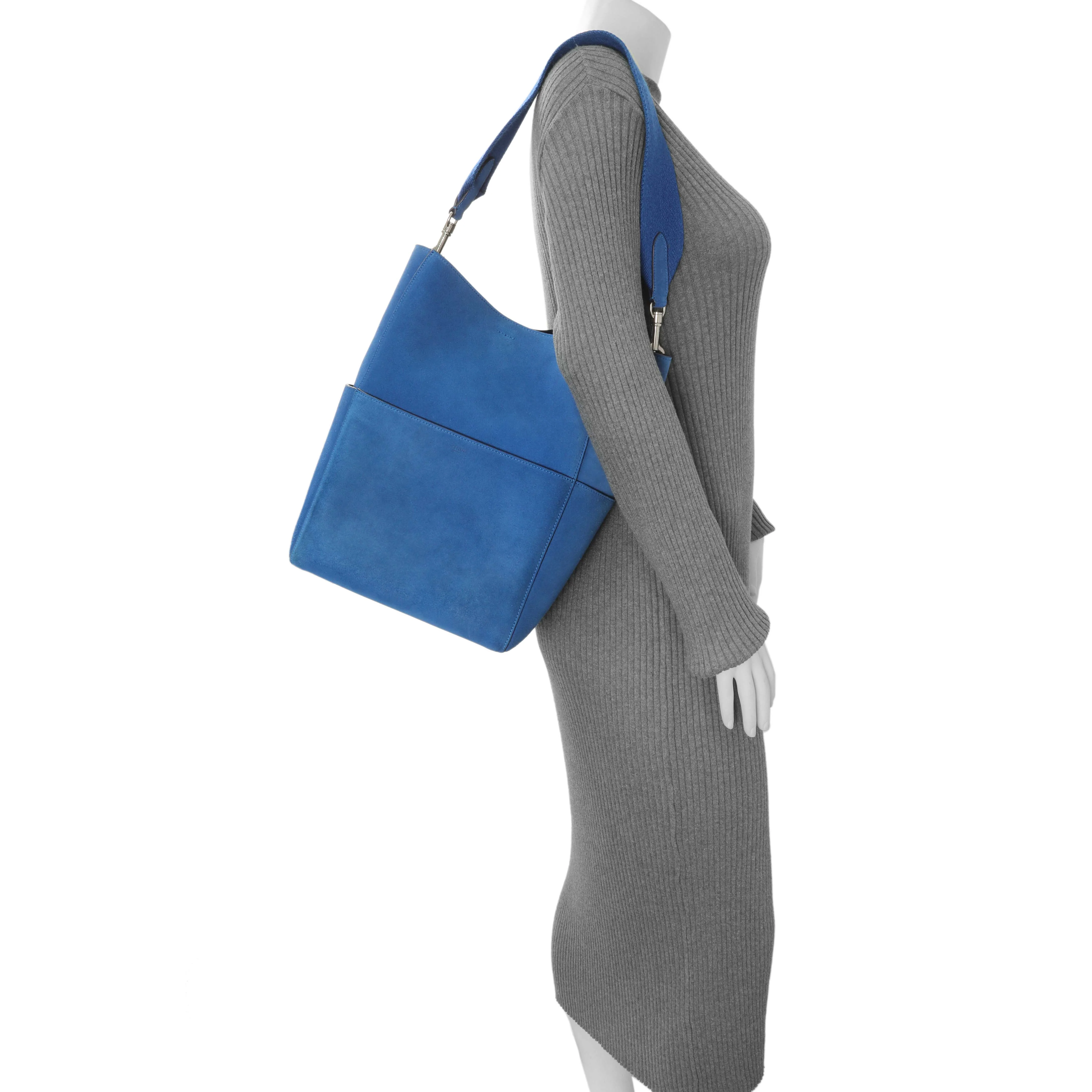 Celine Blue Suede Sangle Bucket Bag - Image 11