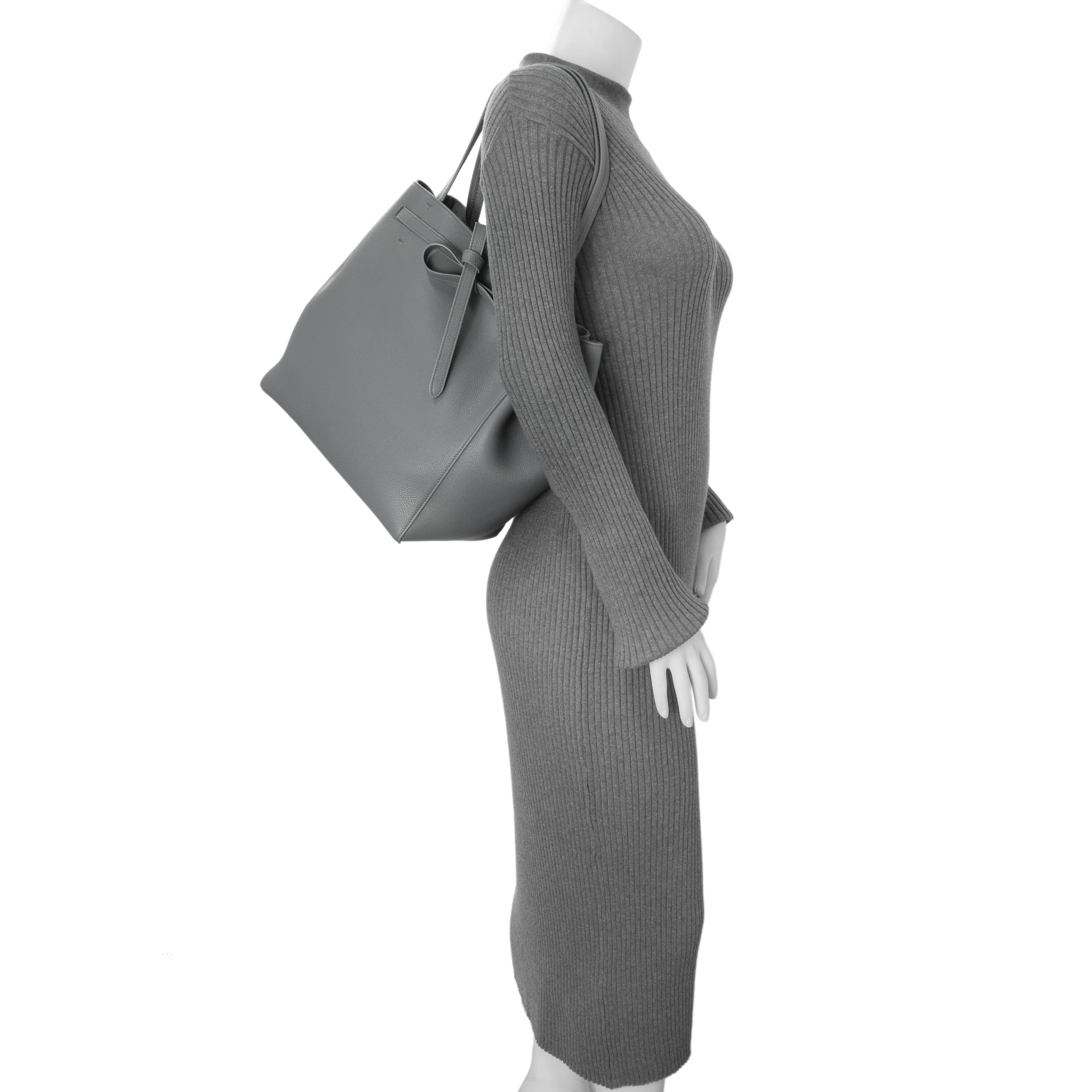 Celine Grey Soft Grained Calfskin Medium Belt Cabas Phantom - Image 8