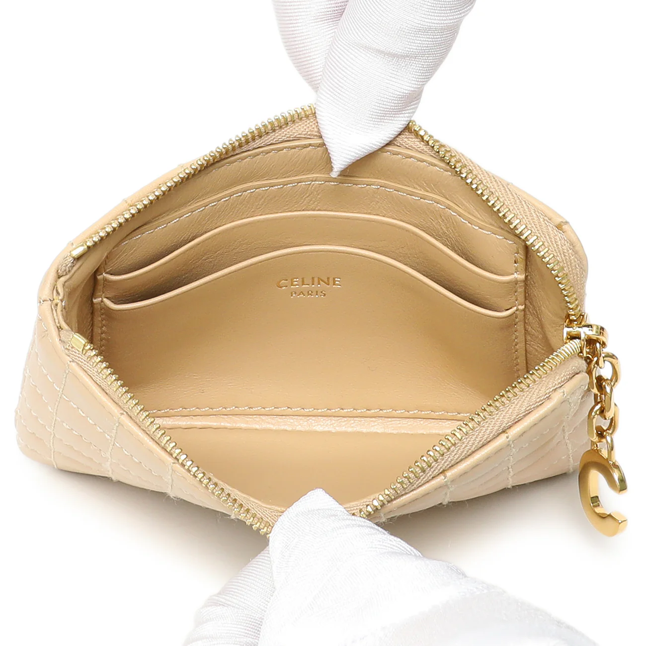 Celine Nude Calfskin Quilted C Charm Coin Card Pouch - Image 4