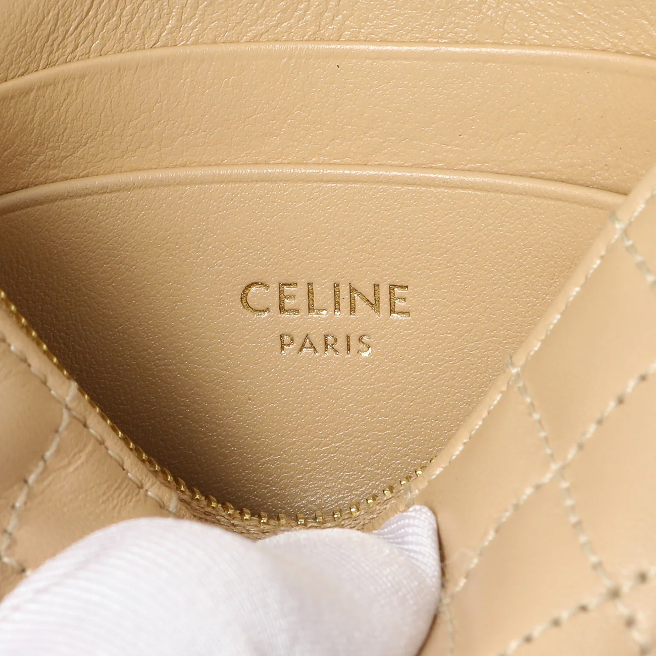 Celine Nude Calfskin Quilted C Charm Coin Card Pouch - Image 5
