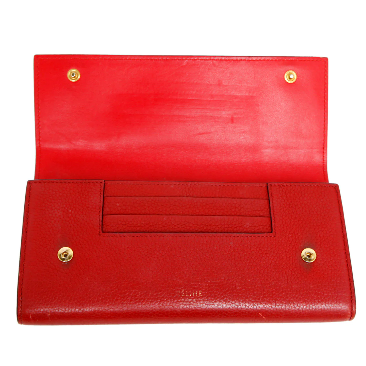 Celine Red Drummed Calfskin Large Multifunction Flap Wallet - Image 9