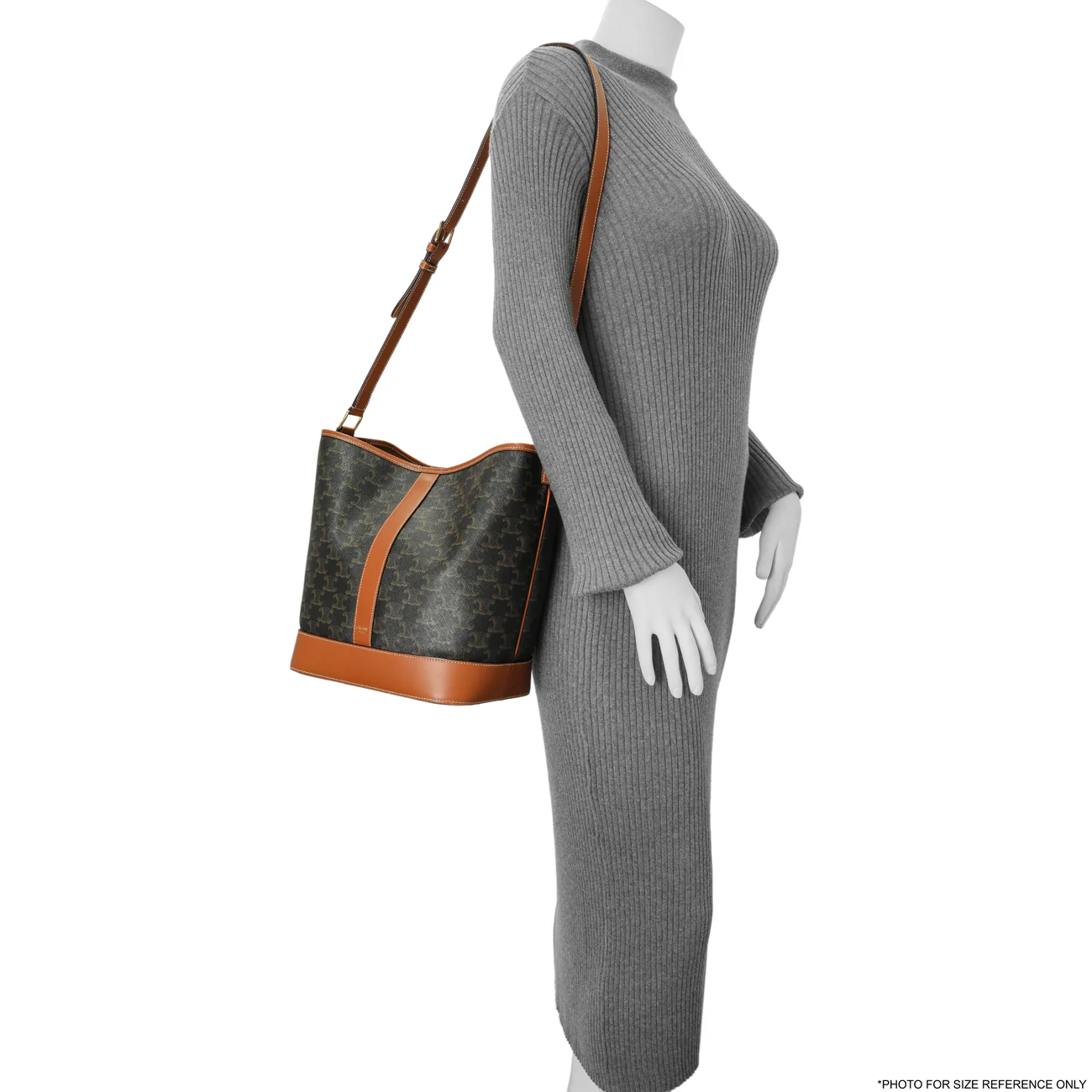 Celine Tan Triomphe Canvas Calfskin Medium Bucket Bag - Image 13