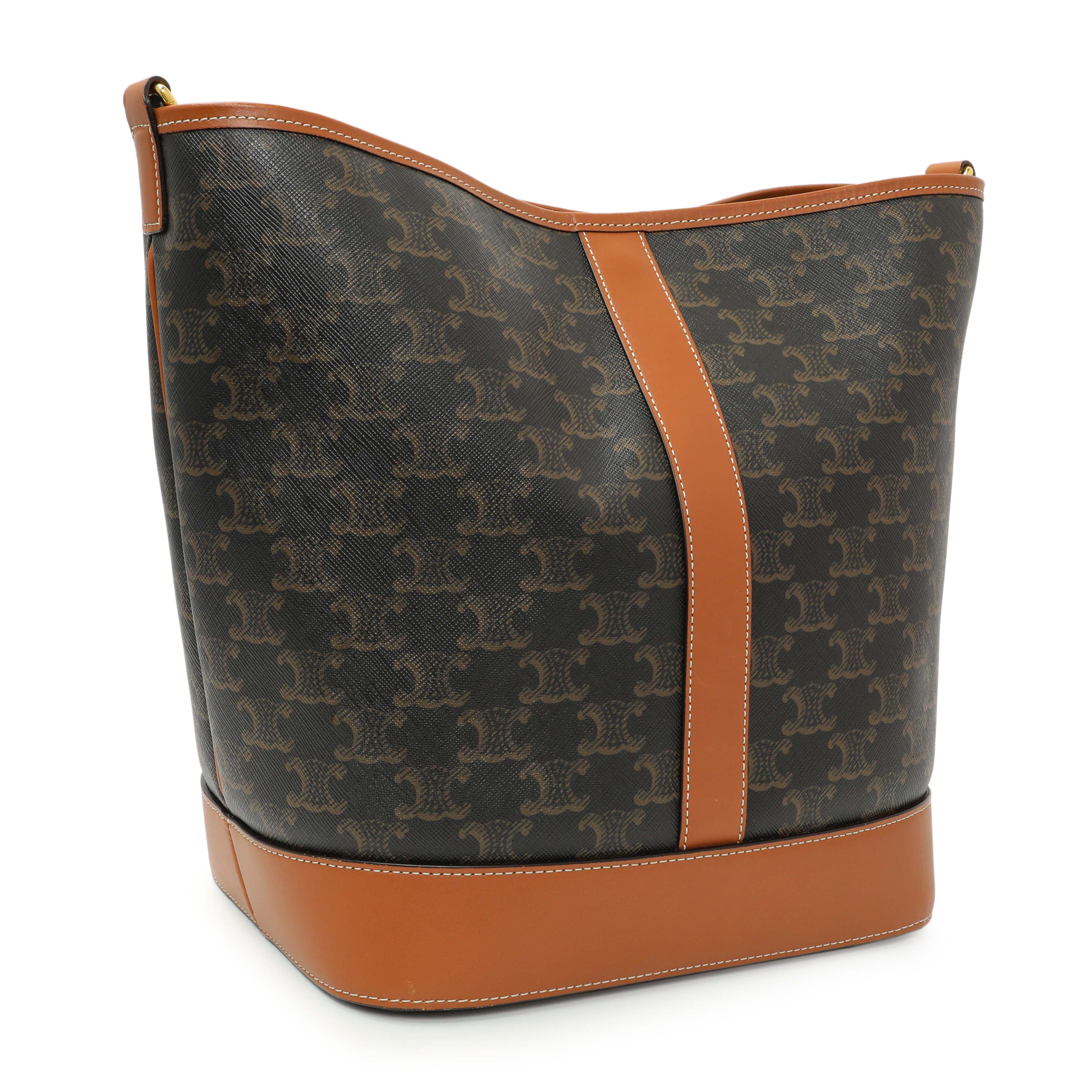 Celine Tan Triomphe Canvas Calfskin Medium Bucket Bag - Image 2