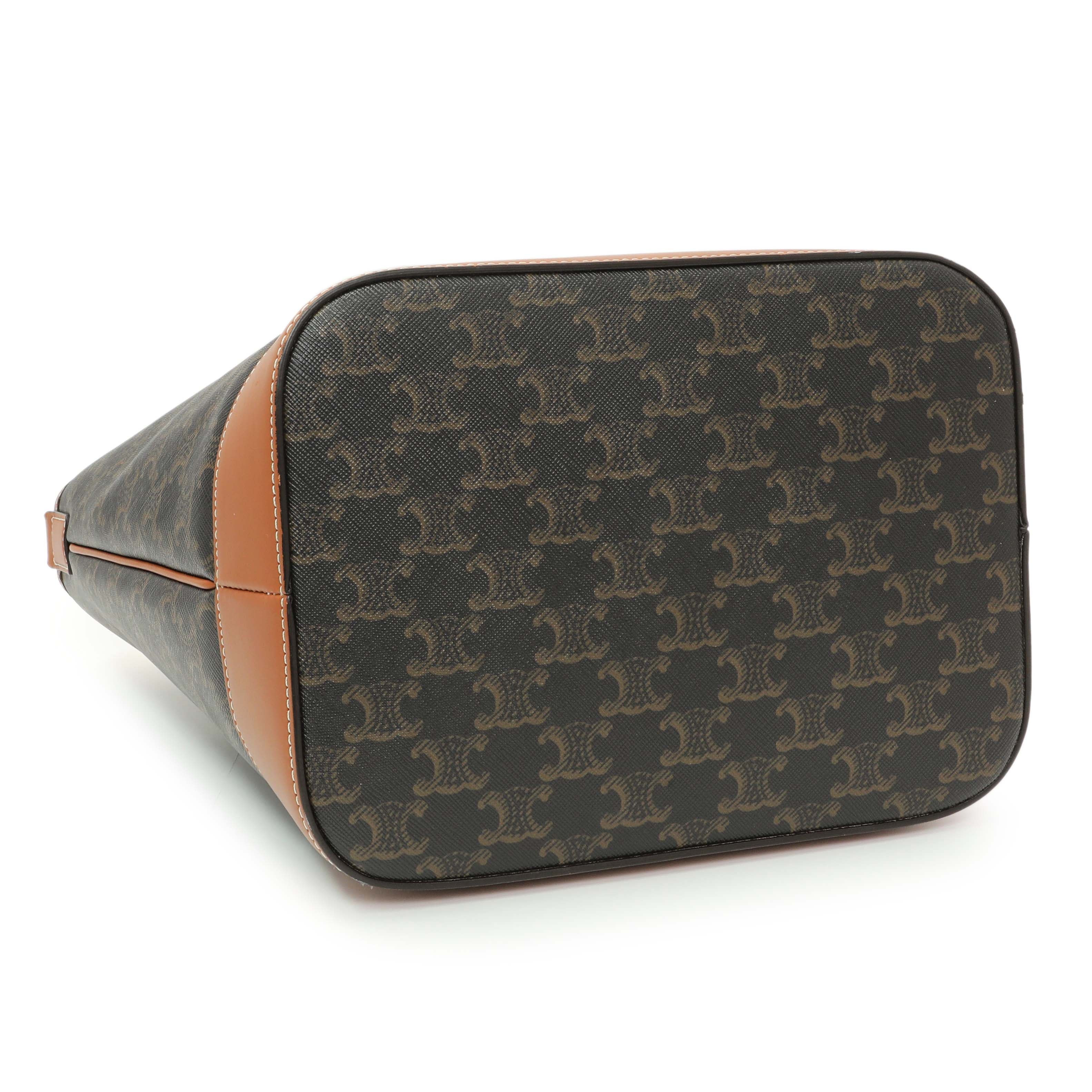 Celine Tan Triomphe Canvas Calfskin Medium Bucket Bag - Image 3