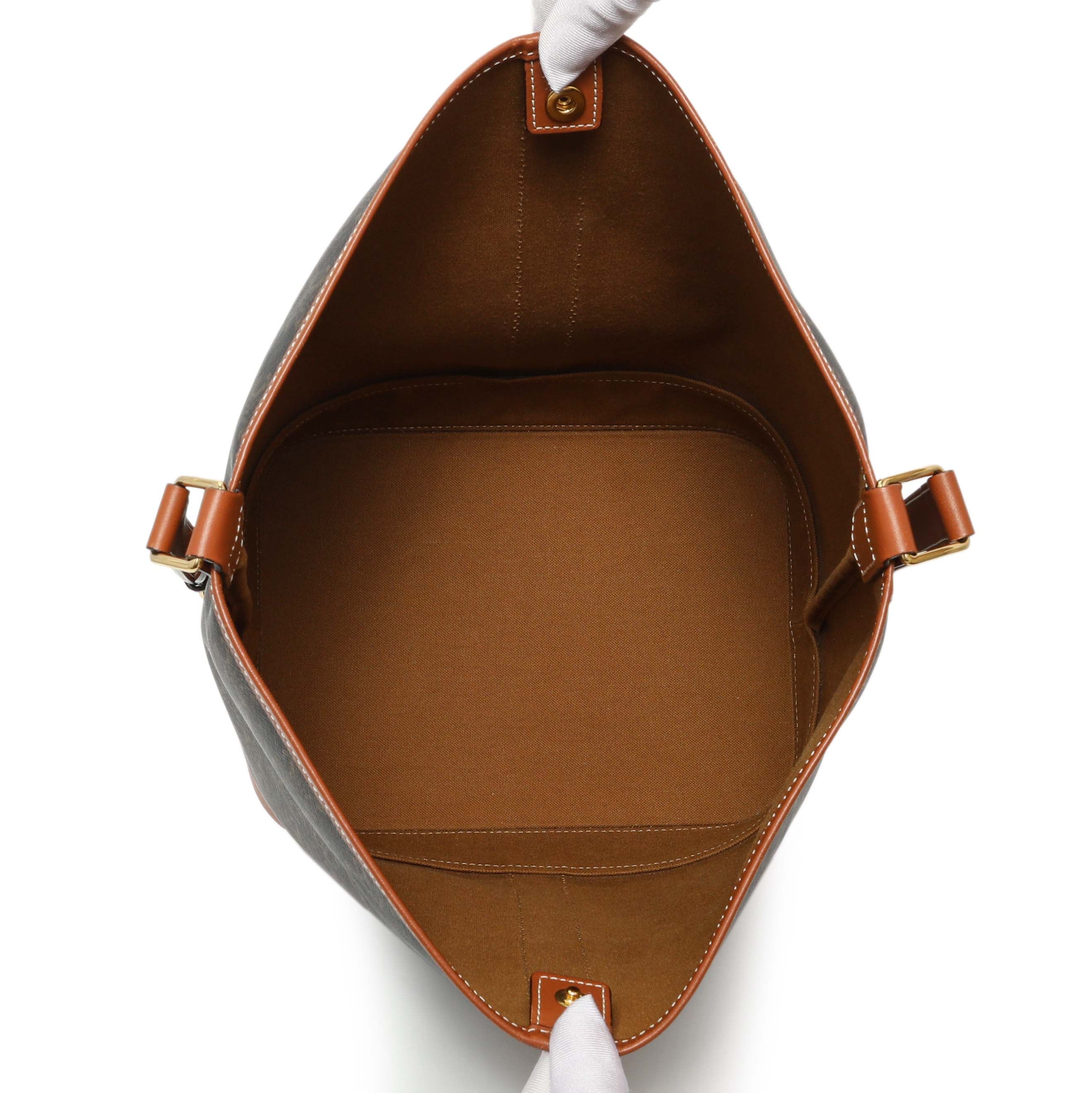 Celine Tan Triomphe Canvas Calfskin Medium Bucket Bag - Image 8