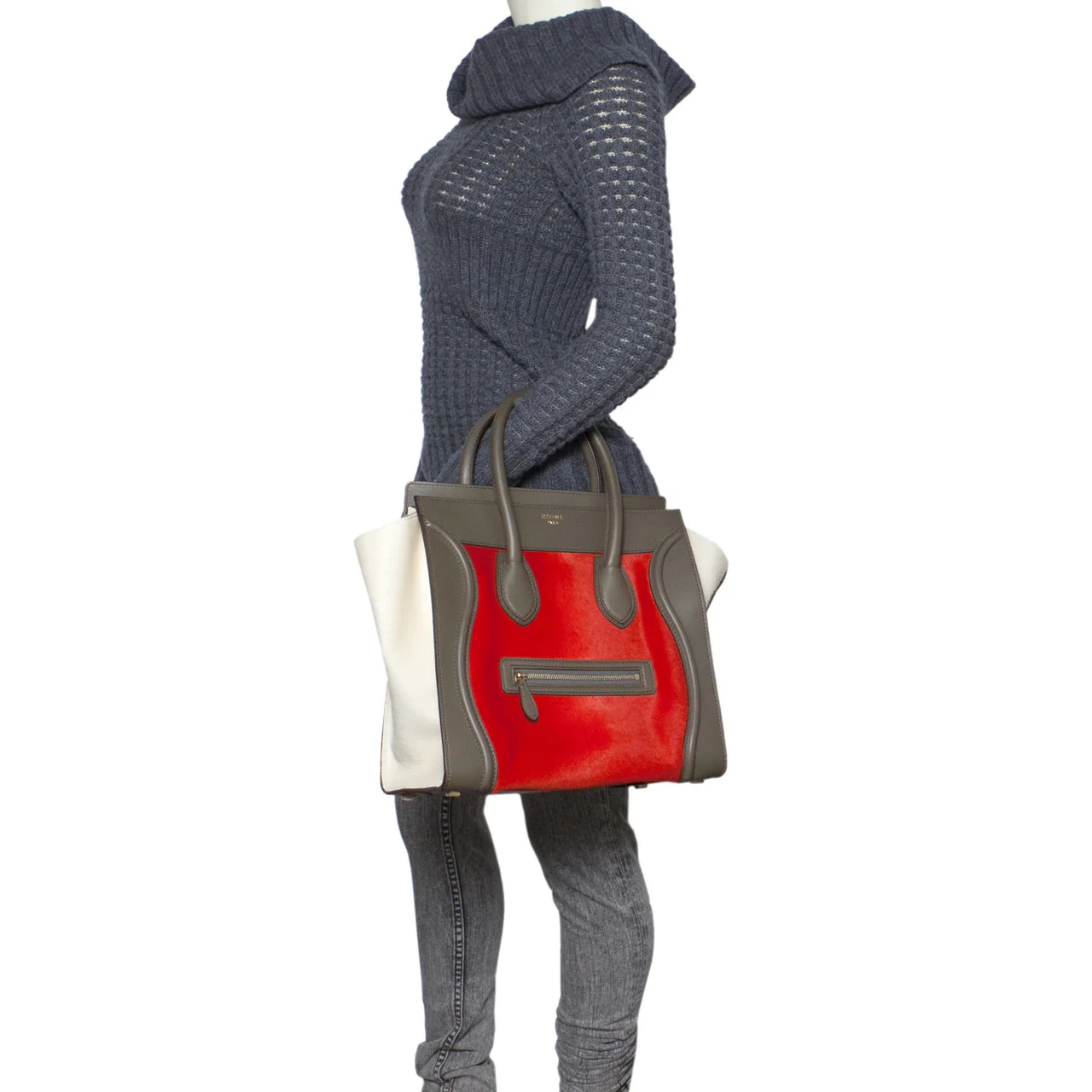 Celine Tri Color Calf Hair & Leather Mini Luggage Tote - Image 9