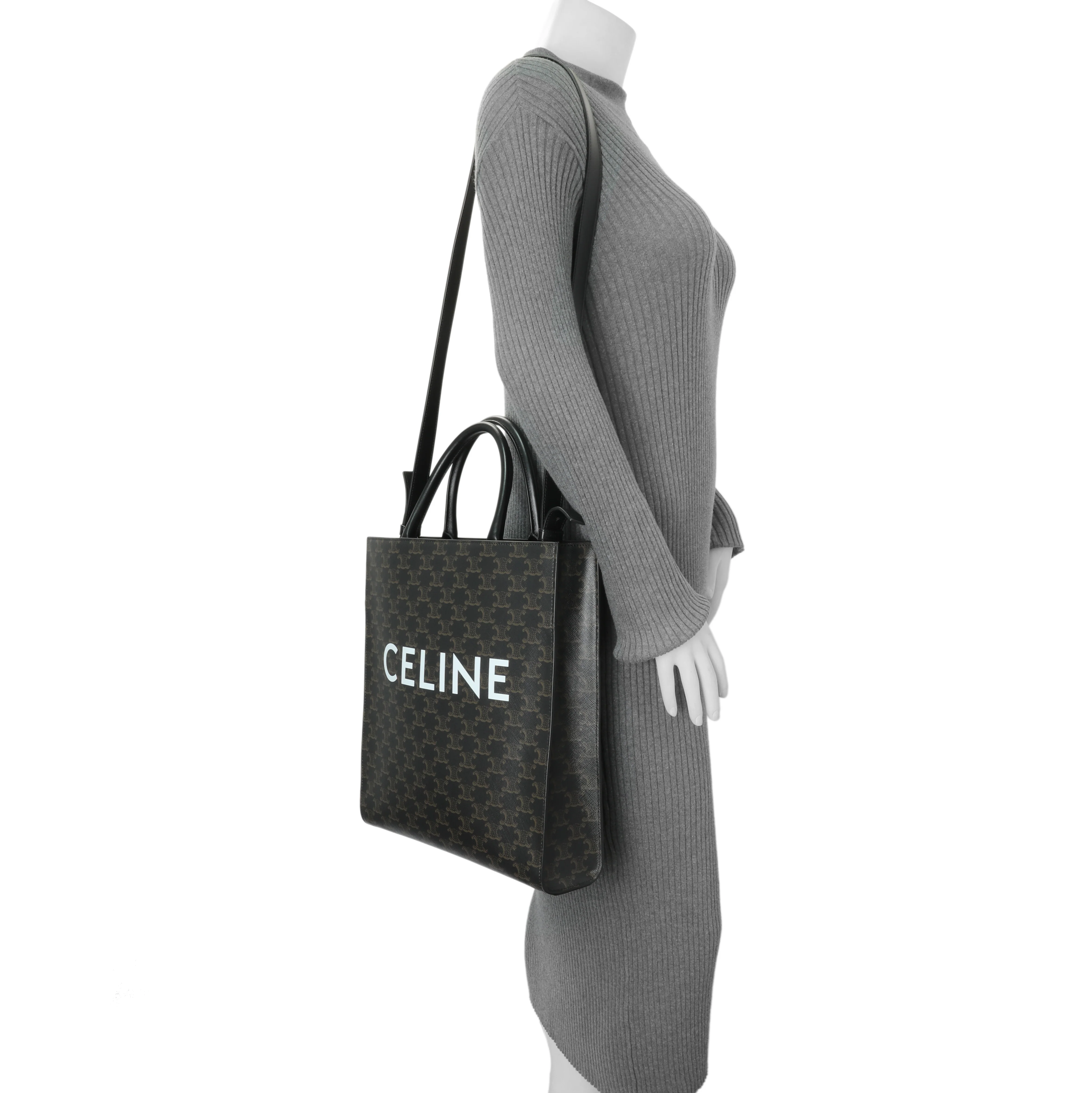 Celine Triomphe Canvas Calfskin Medium Vertical Cabas - Image 6