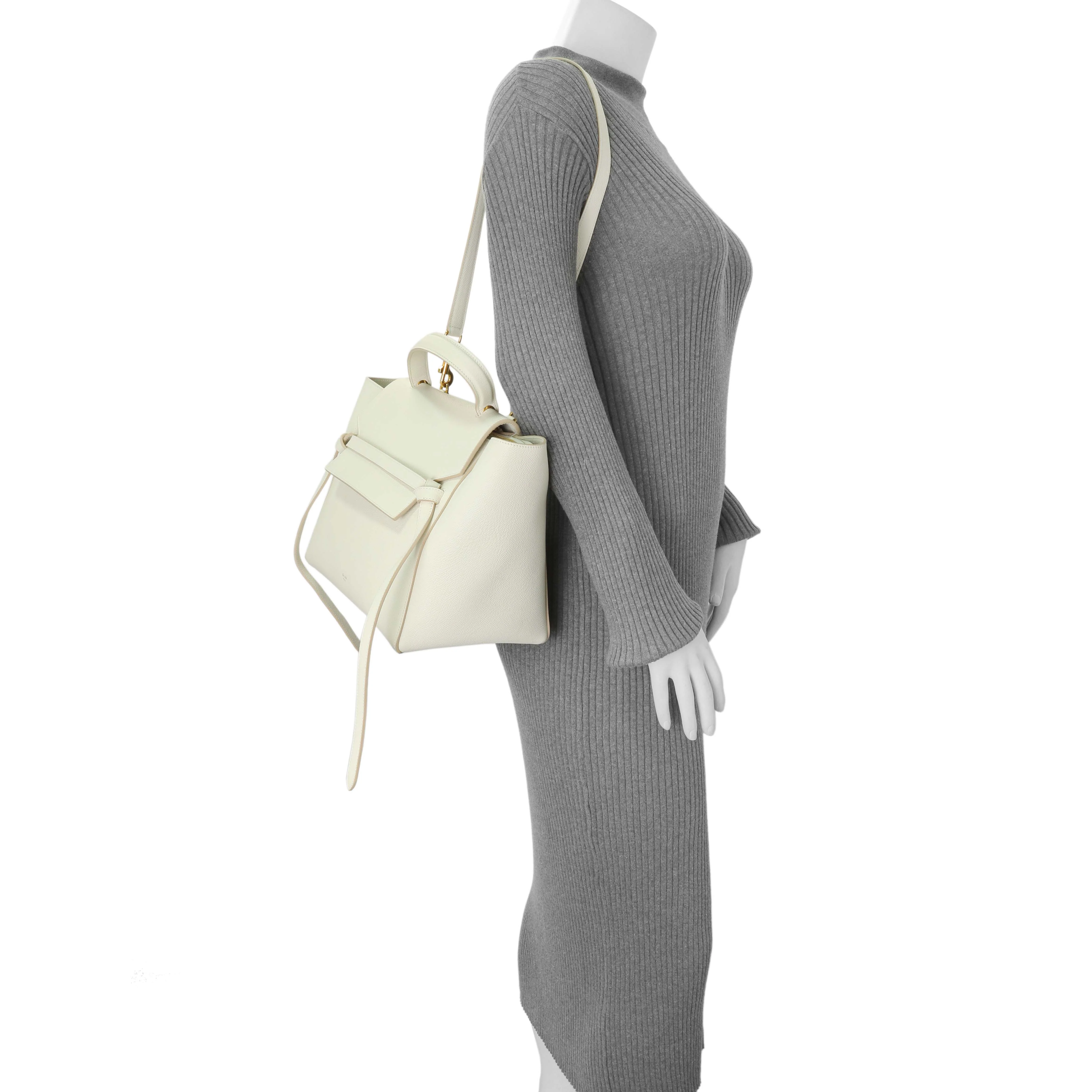Celine White Grained Calfskin Mini Belt Bag - Image 11