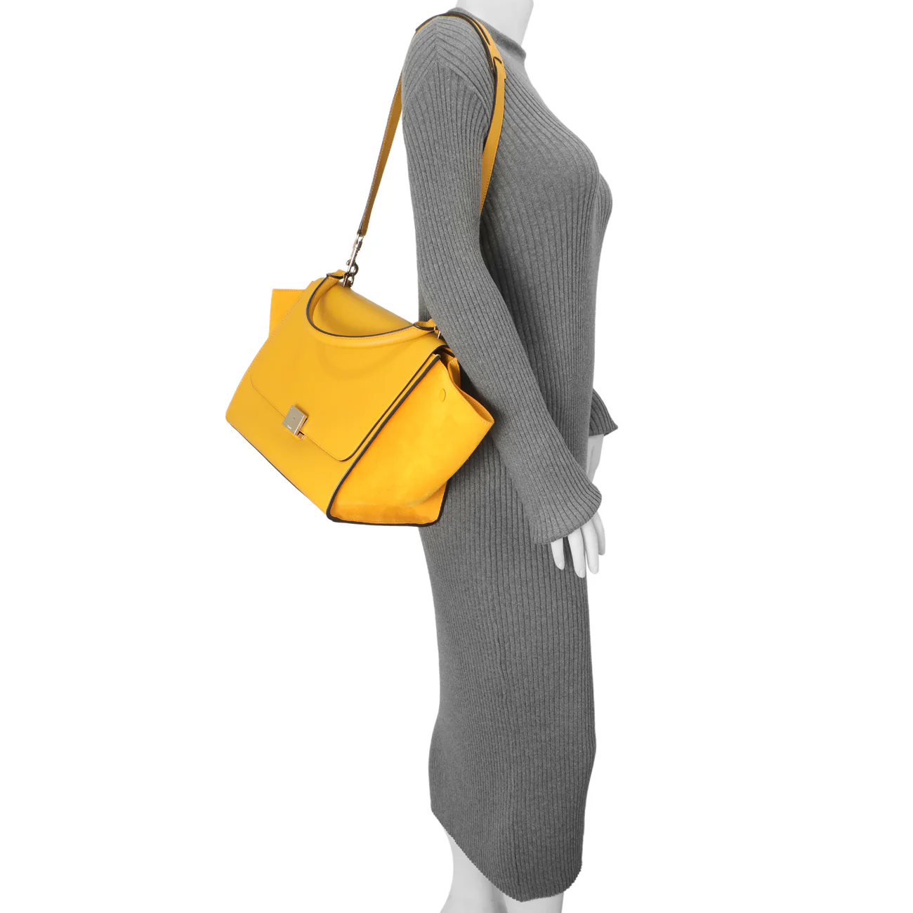 Celine Yellow Drummed Calfskin Suede Medium Trapeze - Image 8