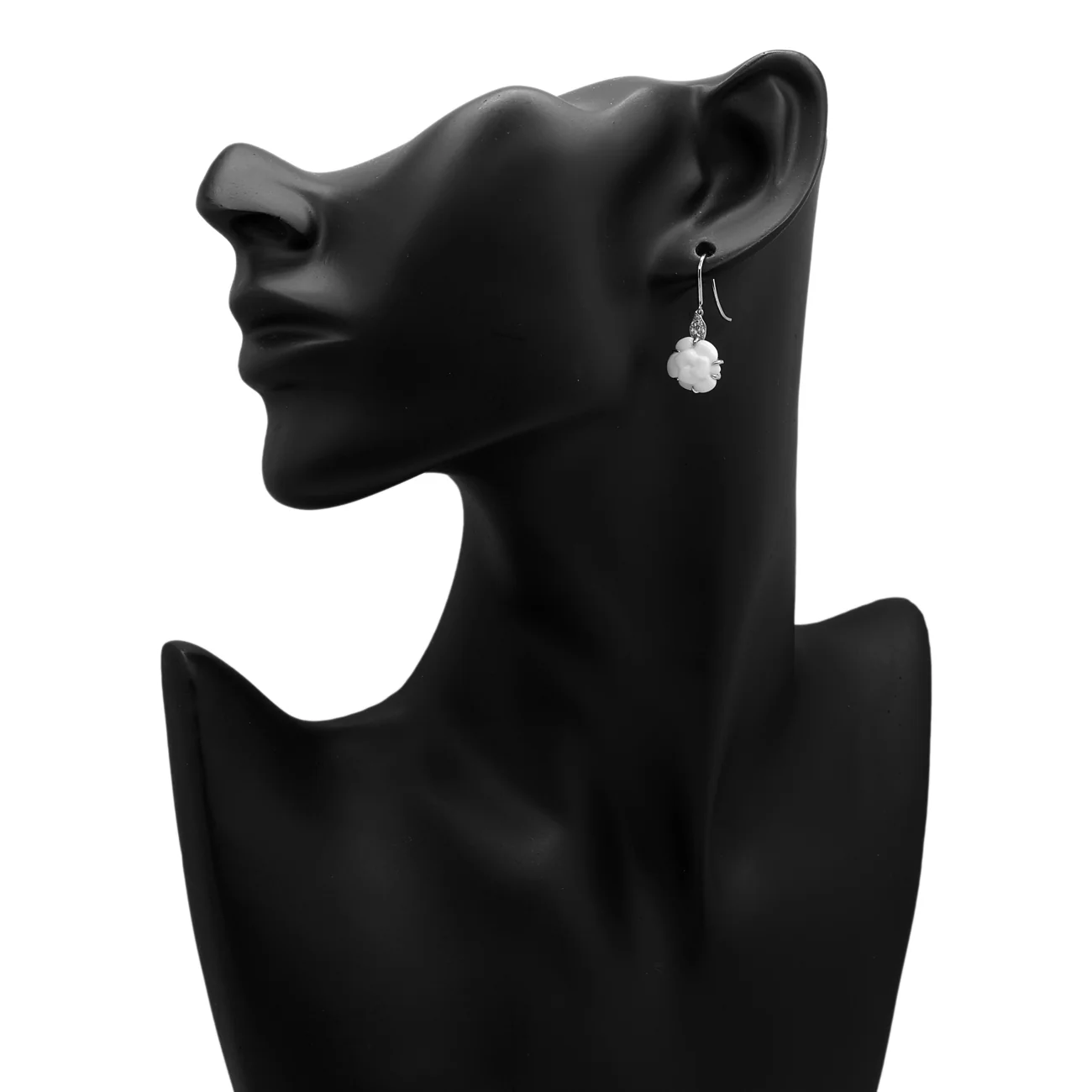 Chanel 18K White Gold Diamond Agate Camelia Sculpte Earrings - Image 3