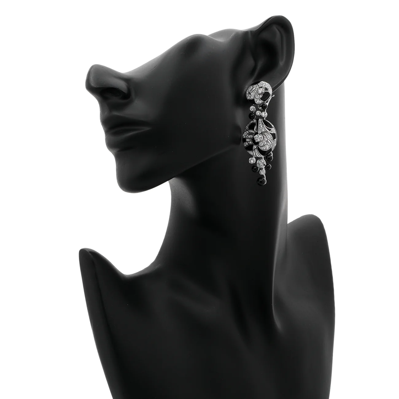 Chanel 18K White Gold Diamond Onyx Cafe Society Midnight Earrings - Image 3
